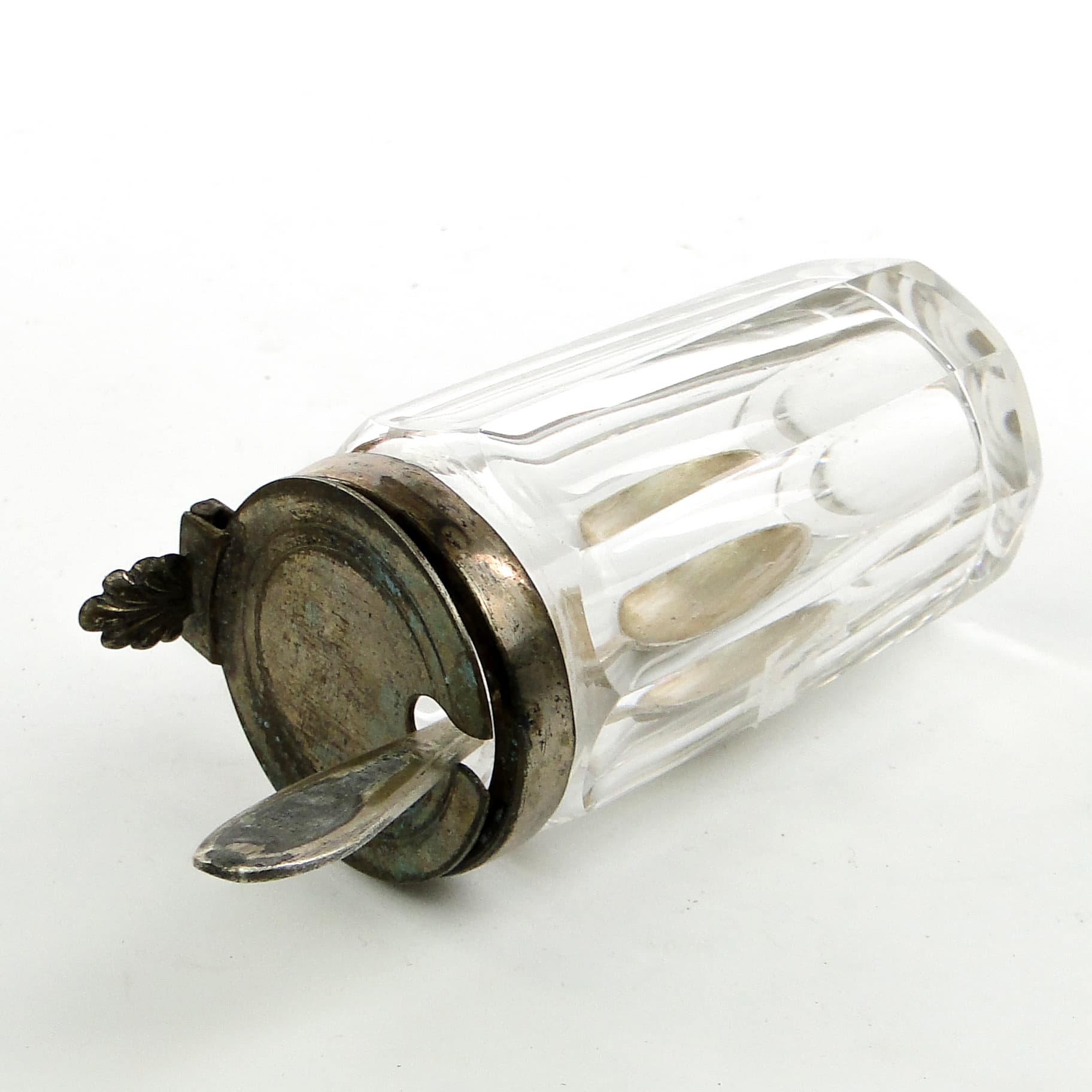 Musztardnica biedermeier, kryształ, mosiądz srebrzony, Niemcy, lata 30. - 102081