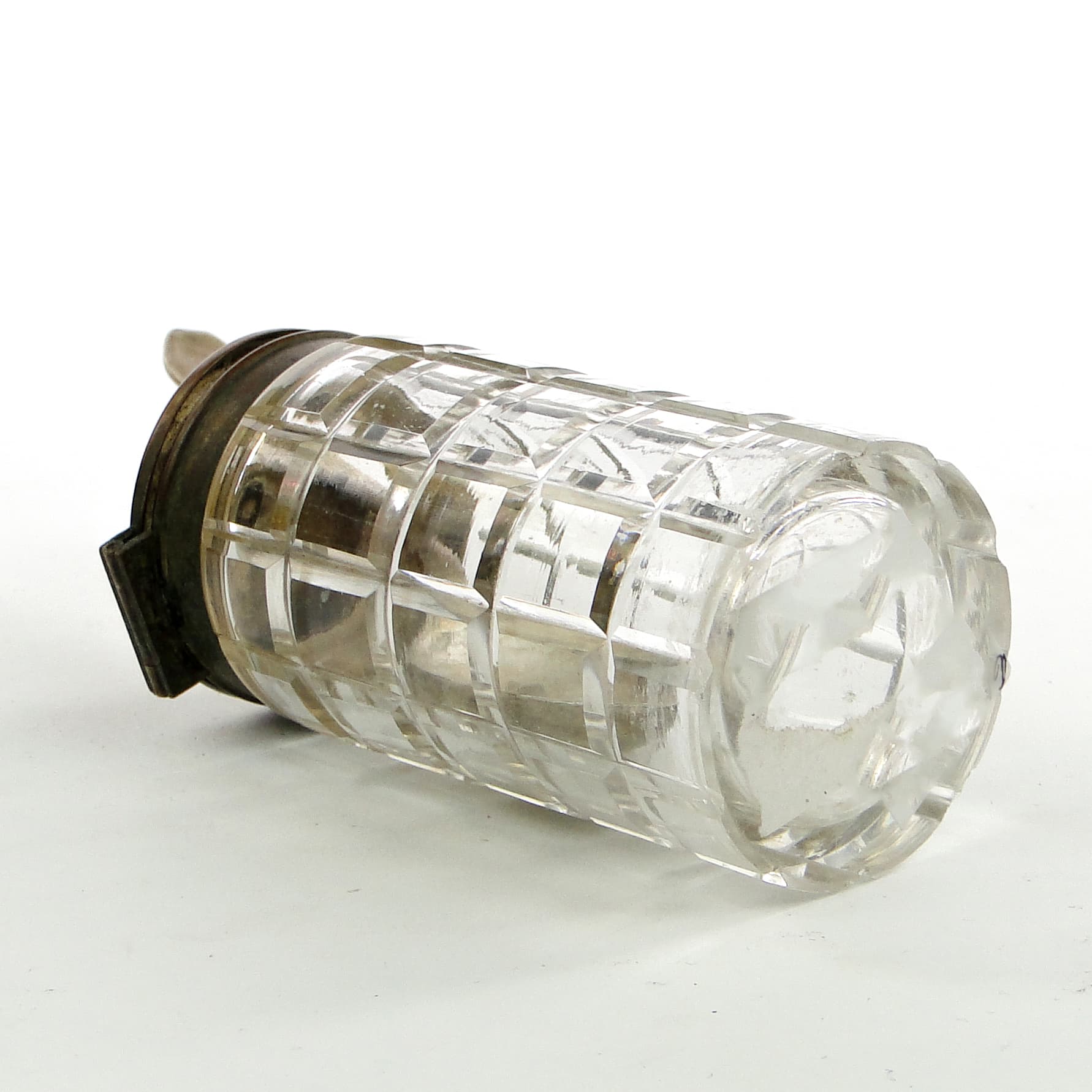 Musztardnica biedermeier, kryształ, mosiądz srebrzony, Niemcy, lata 30. - 102099