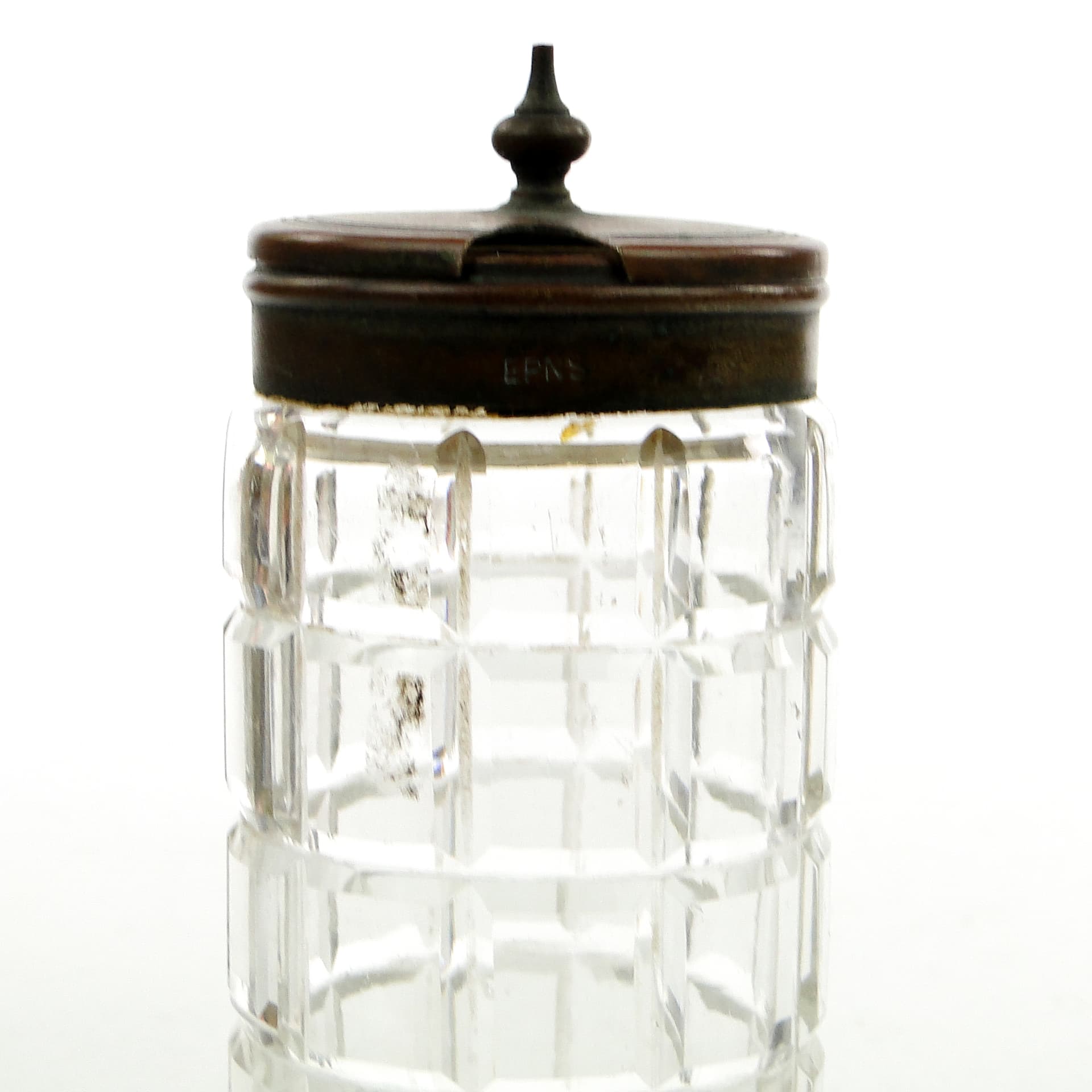 Musztardnica biedermeier, kryształ, mosiądz srebrzony, Niemcy, lata 30. - 102095