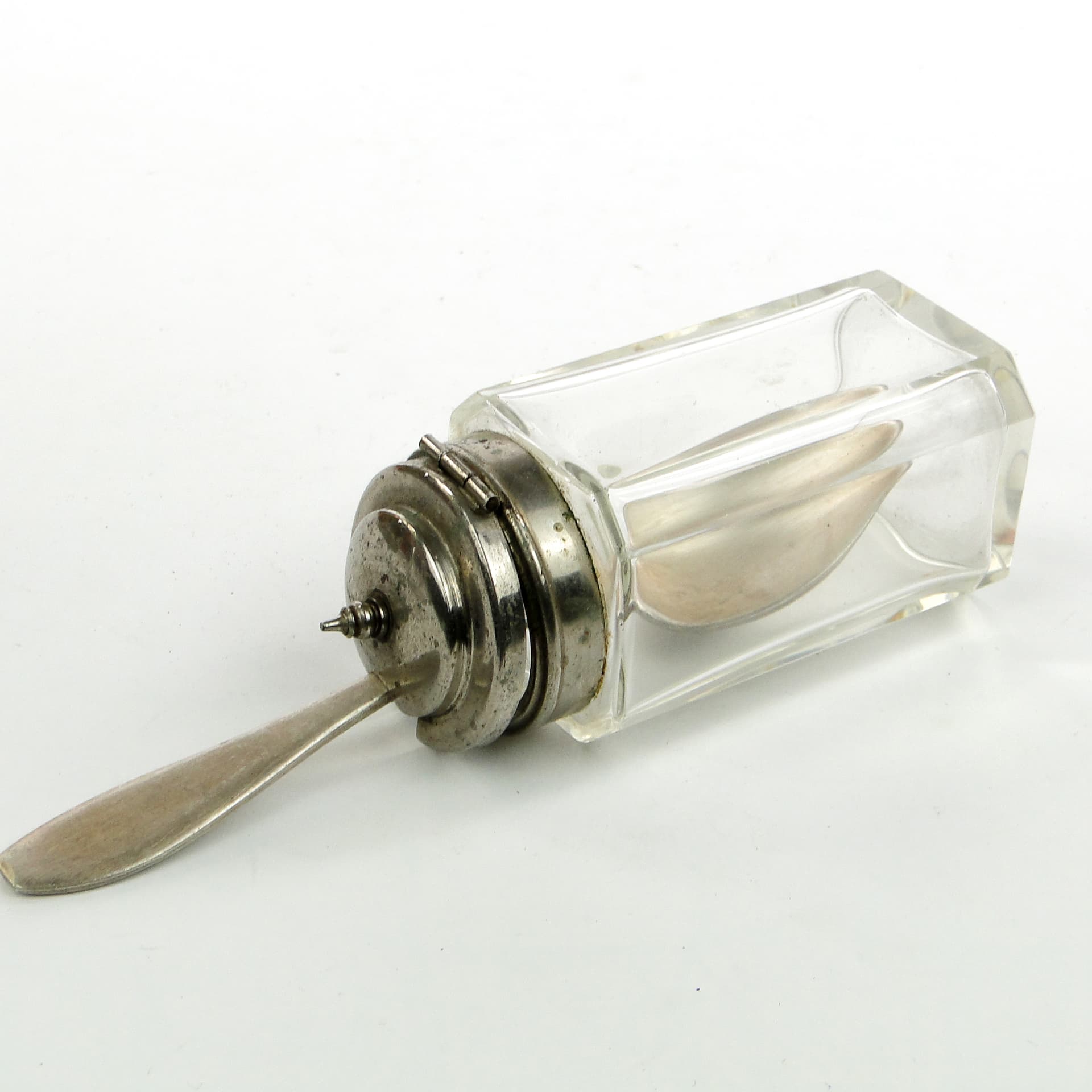 Musztardnica biedermeier, kryształ, mosiądz srebrzony, Niemcy, lata 30. - 102112