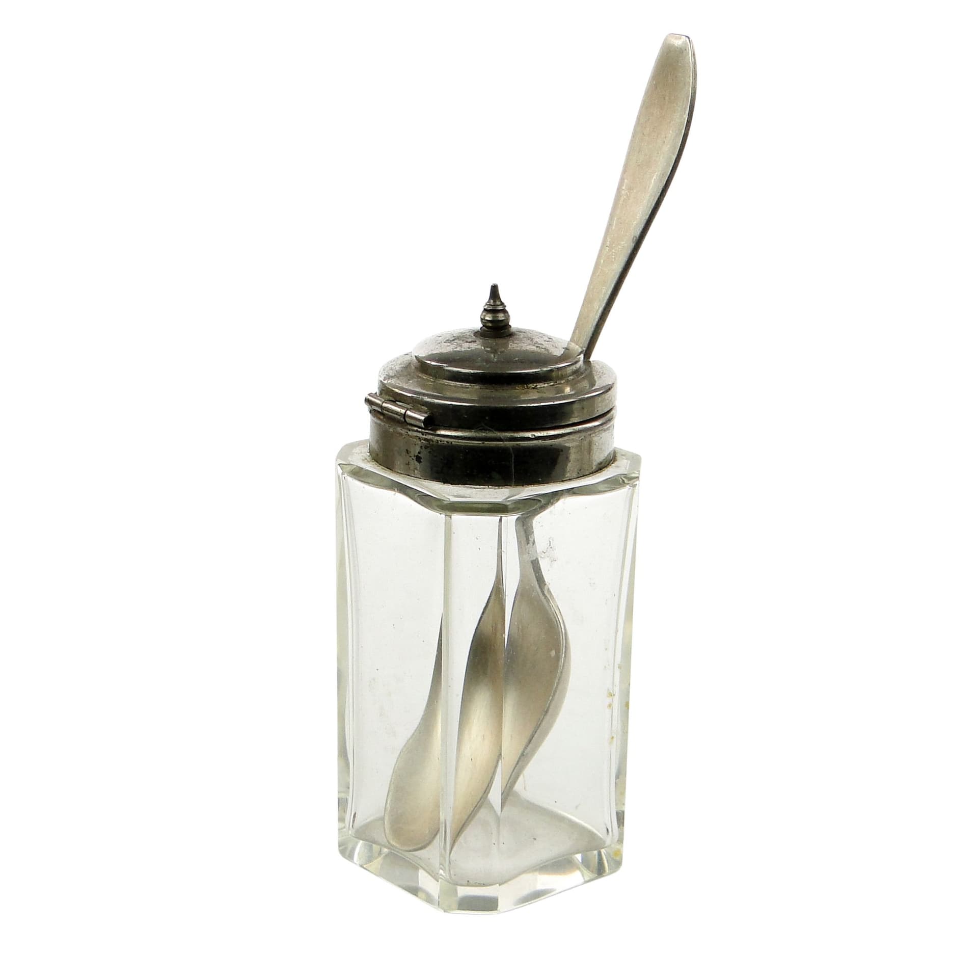 Musztardnica biedermeier, kryształ, mosiądz srebrzony, Niemcy, lata 30. - 103875