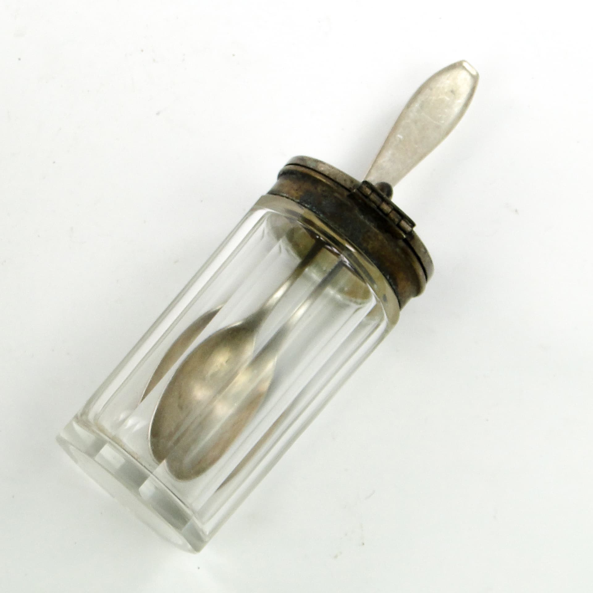 Musztardnica biedermeier, kryształ, mosiądz srebrzony, Niemcy, lata 30. - 102132