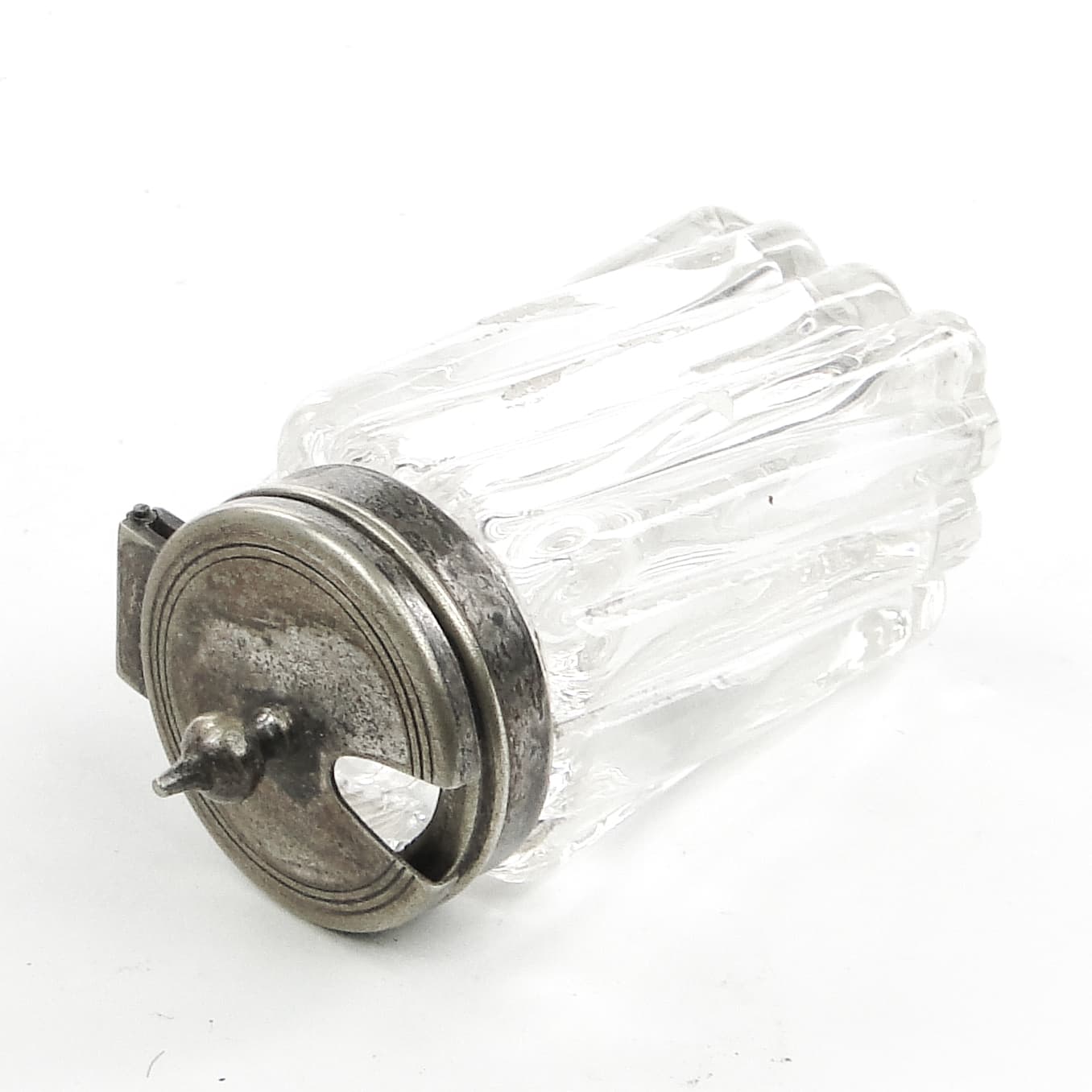 Musztardnica Biedermeier, kryształ, mosiądz srebrzony, Niemcy, lata 30. - 102162