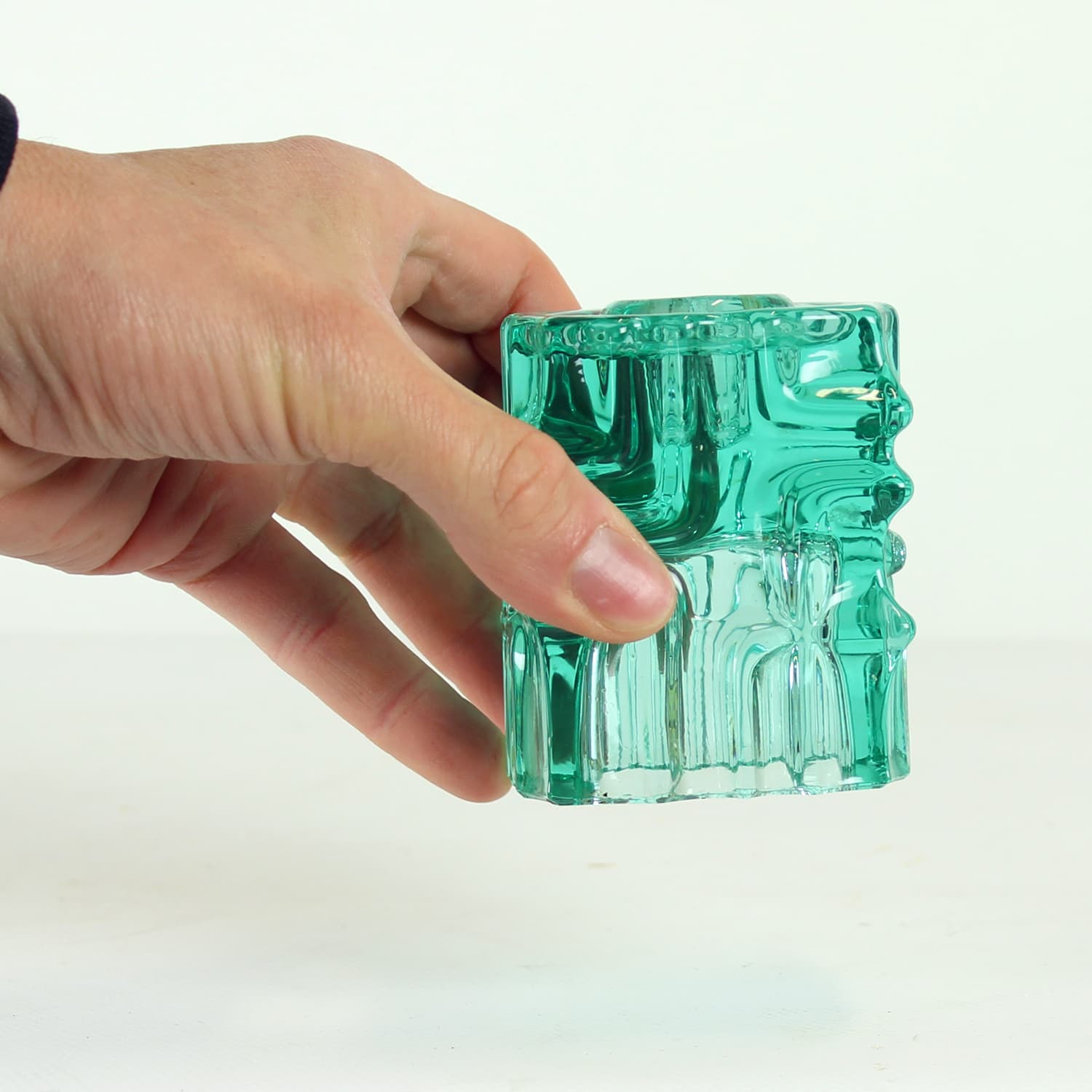 Świecznik 621/8, turkusowy, szkło, proj. V. Urban, Czechy, lata 60. - 102377