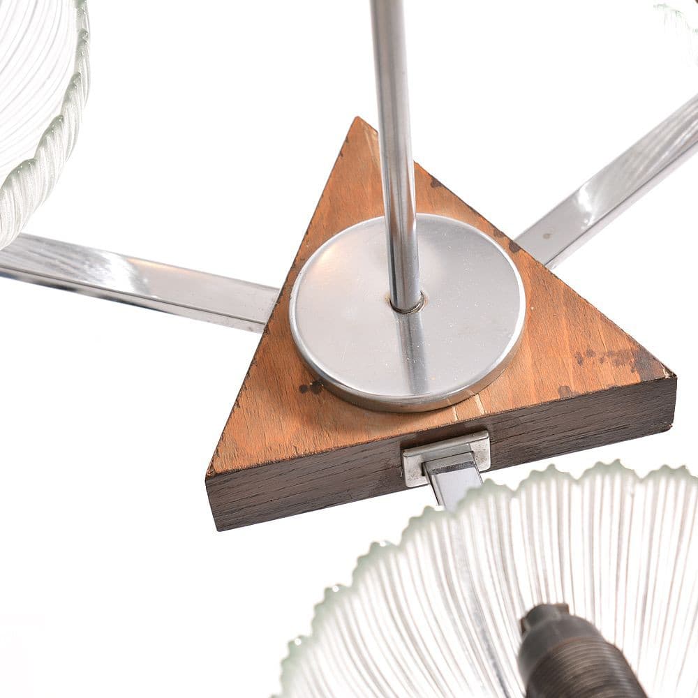 Ceiling lamp Art déco, transparent glass, chrome steel, wood, Czechoslovakia, 1950s. - 102411