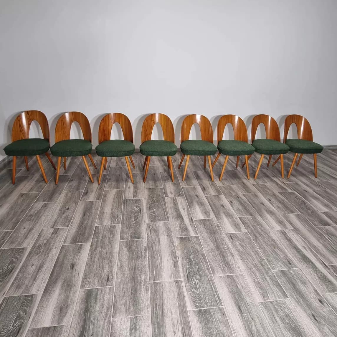 Set of chairs, walnut, cream bouclé, by A. Suman, Tatra Nabytok, Czechoslovakia, 1960s. - 109431