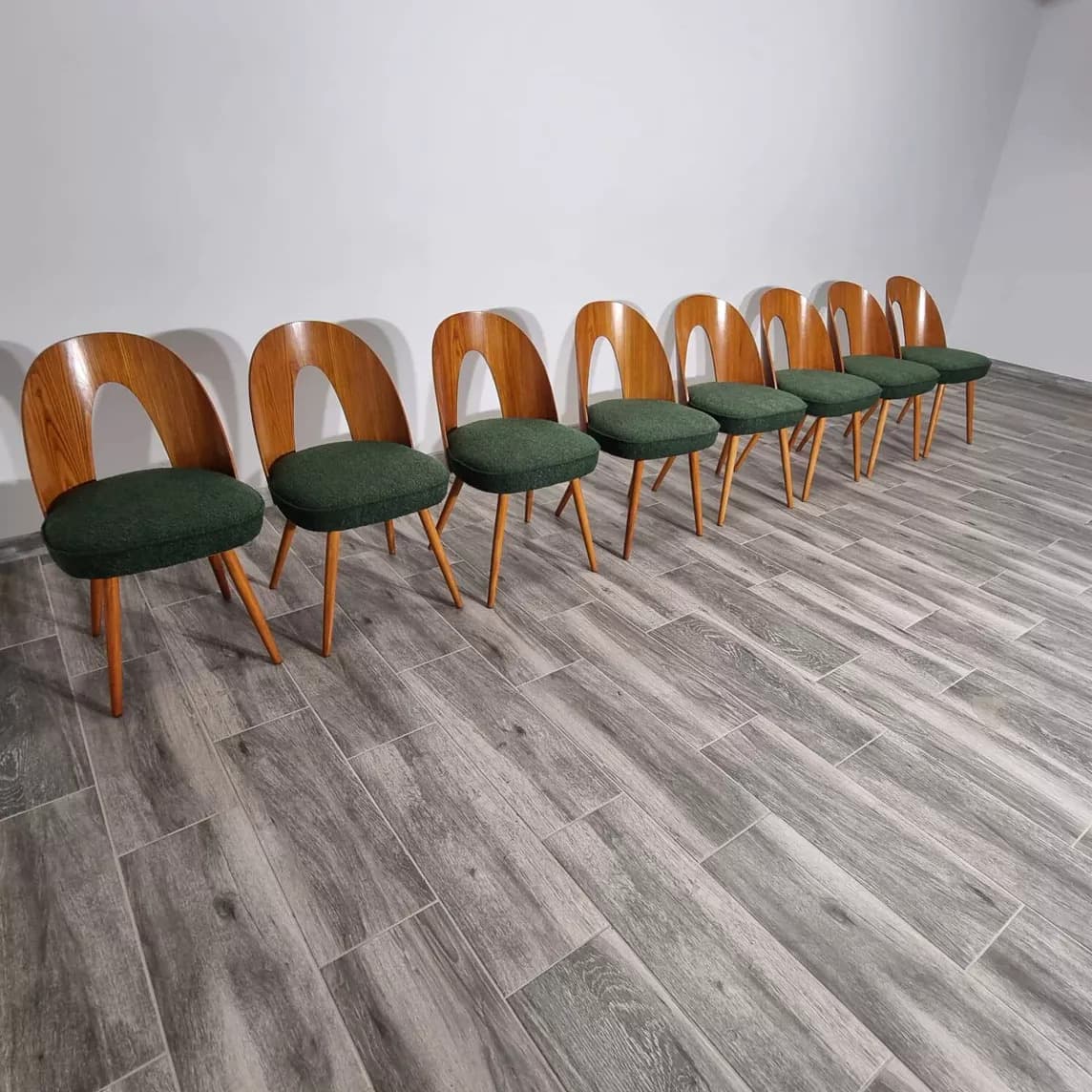 Set of chairs, walnut, cream bouclé, by A. Suman, Tatra Nabytok, Czechoslovakia, 1960s. - 109433