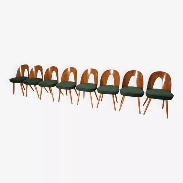 Set of chairs, walnut, cream bouclé, by A. Suman, Tatra Nabytok, Czechoslovakia, 1960s. - DIMENSION