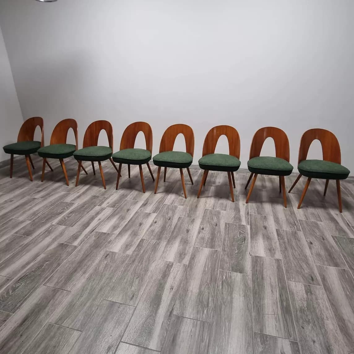 Set of chairs, walnut, cream bouclé, by A. Suman, Tatra Nabytok, Czechoslovakia, 1960s. - 109434