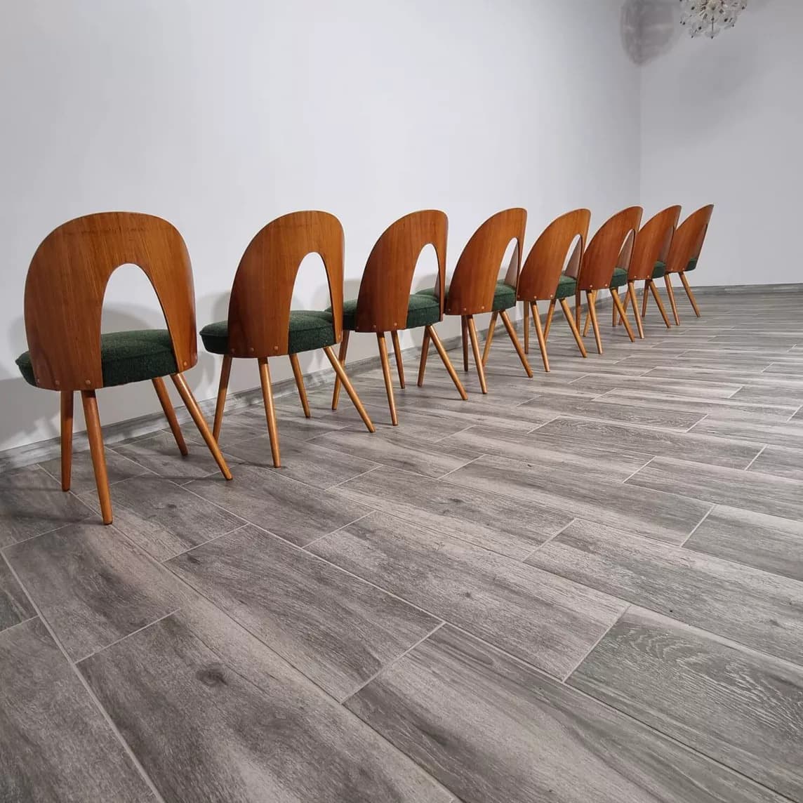 Set of chairs, walnut, cream bouclé, by A. Suman, Tatra Nabytok, Czechoslovakia, 1960s. - 109426