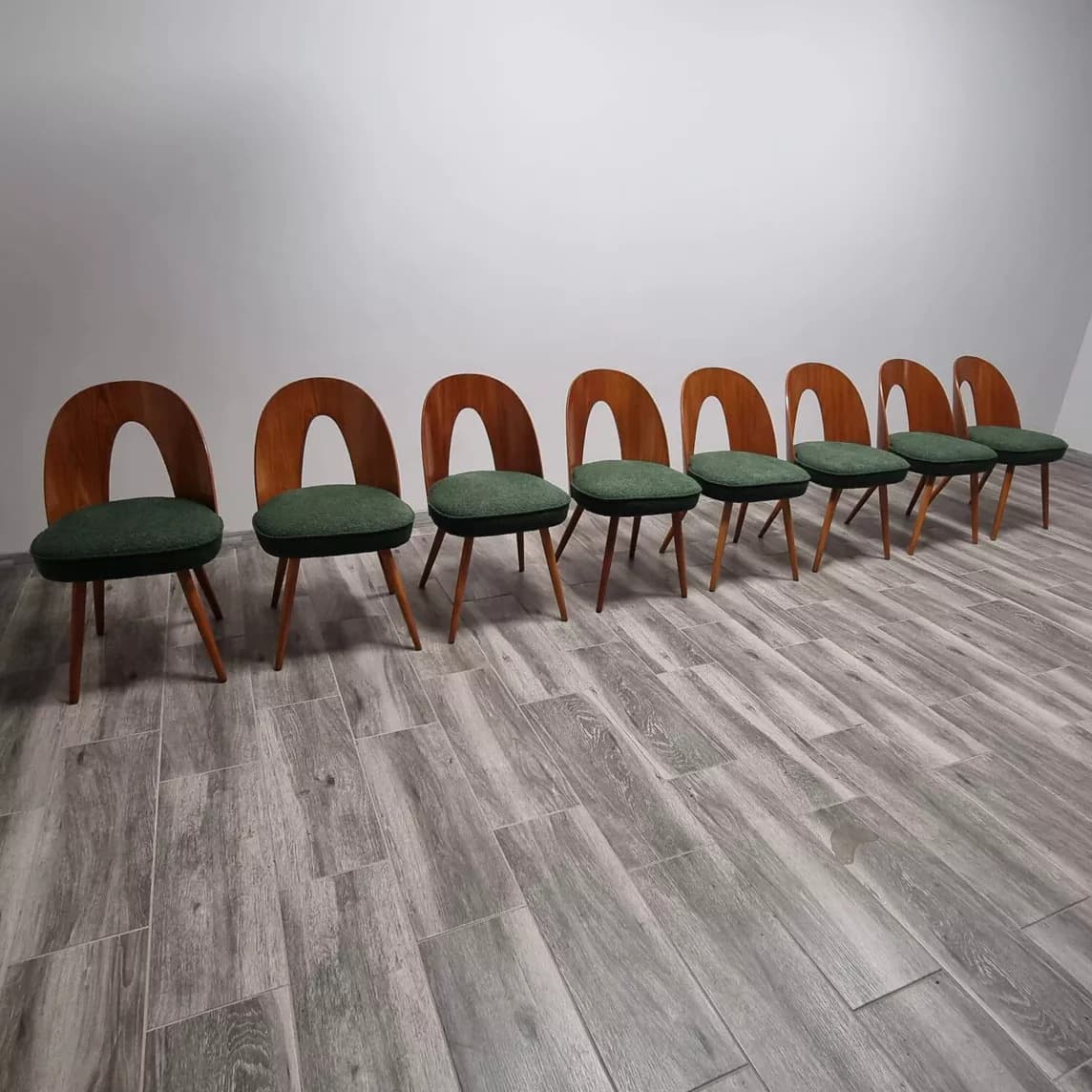 Set of chairs, walnut, cream bouclé, by A. Suman, Tatra Nabytok, Czechoslovakia, 1960s. - 109430