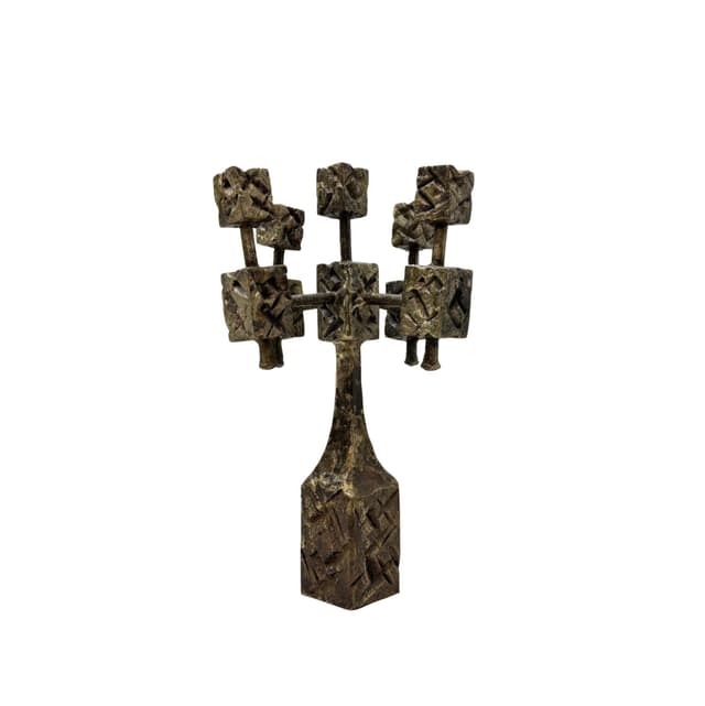 Świecznik brutalistyczny, stal brązowy ciemny, Dania, lata 70. - WYMIARY