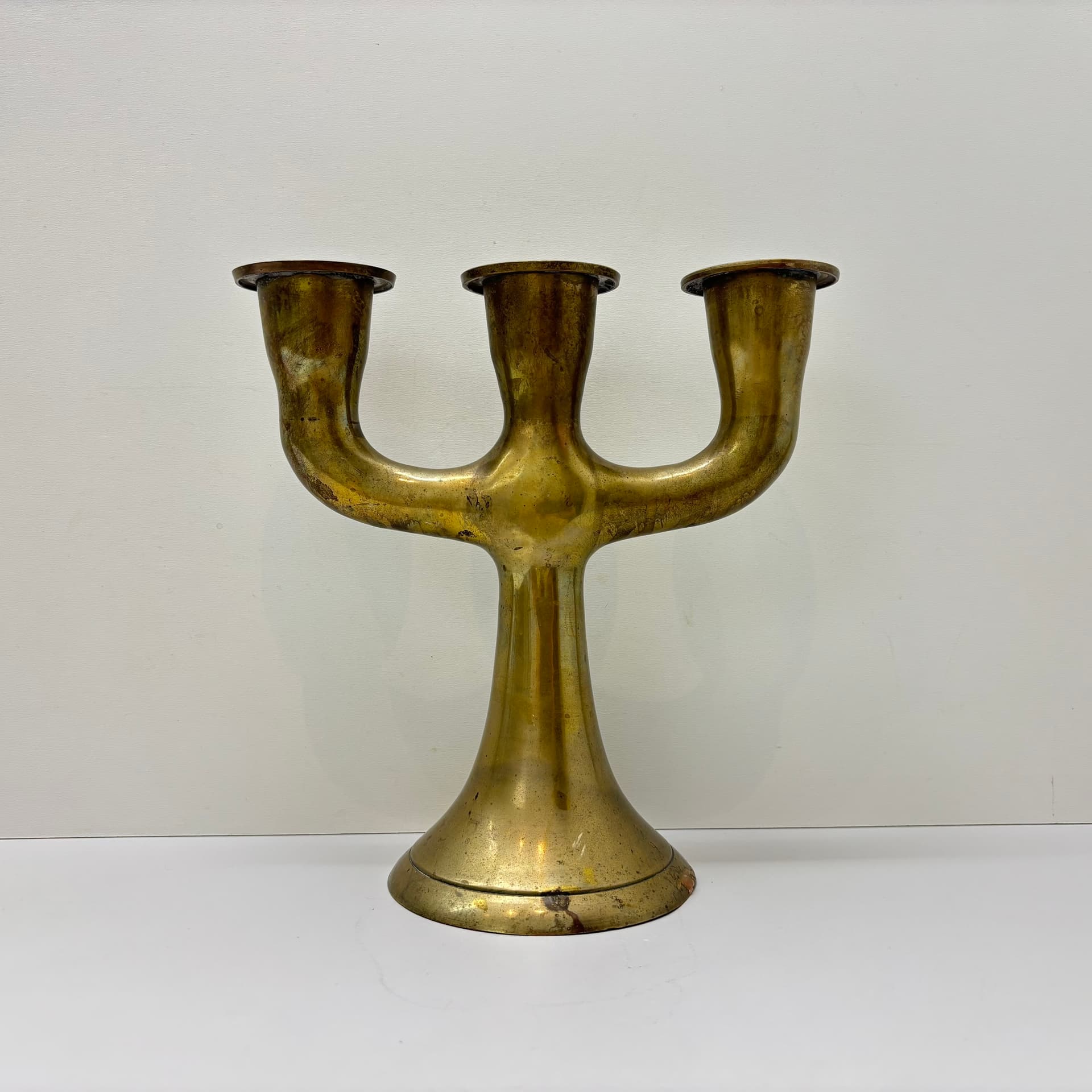 Świecznik brutalistyczny, złoty, mosiądz, Dania, lata 70. - 102557