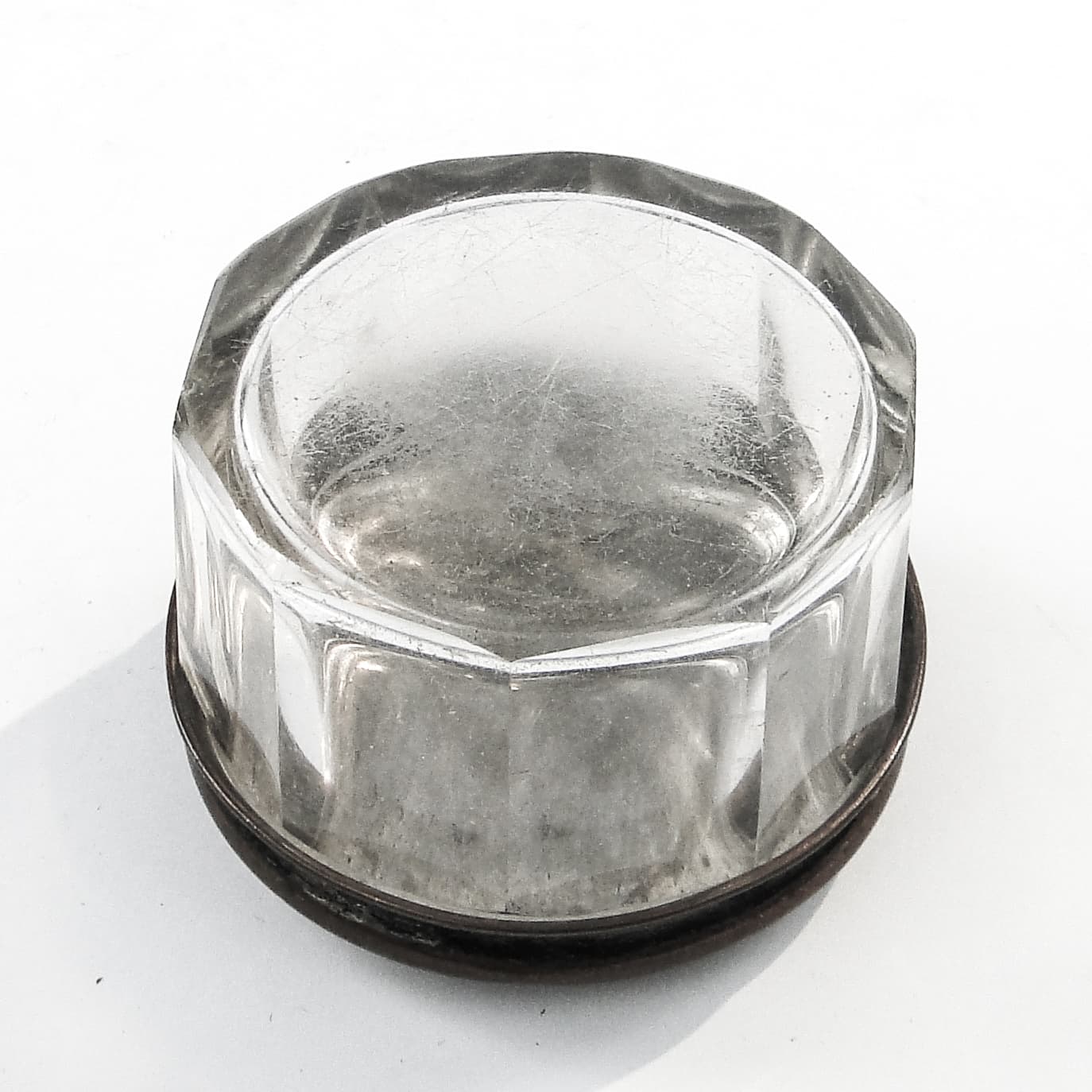 Art Deco pill box, crystal, silver-plated copper, Poland, 1930s. - 103614
