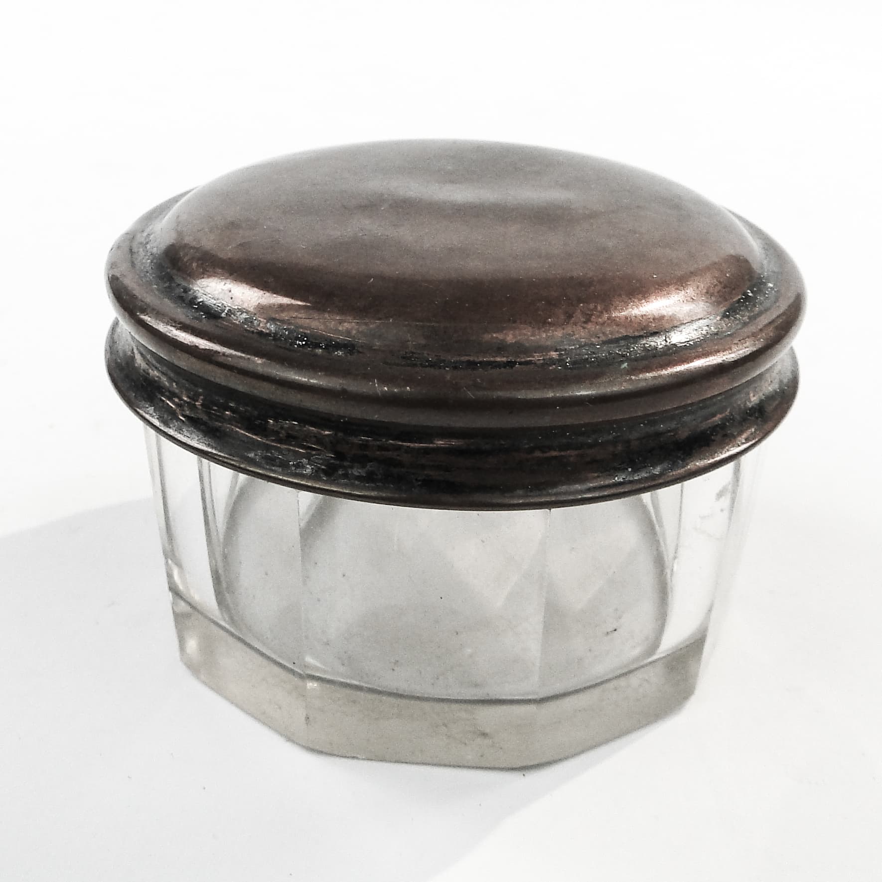 Art Deco pill box, crystal, silver-plated copper, Poland, 1930s. - 103617