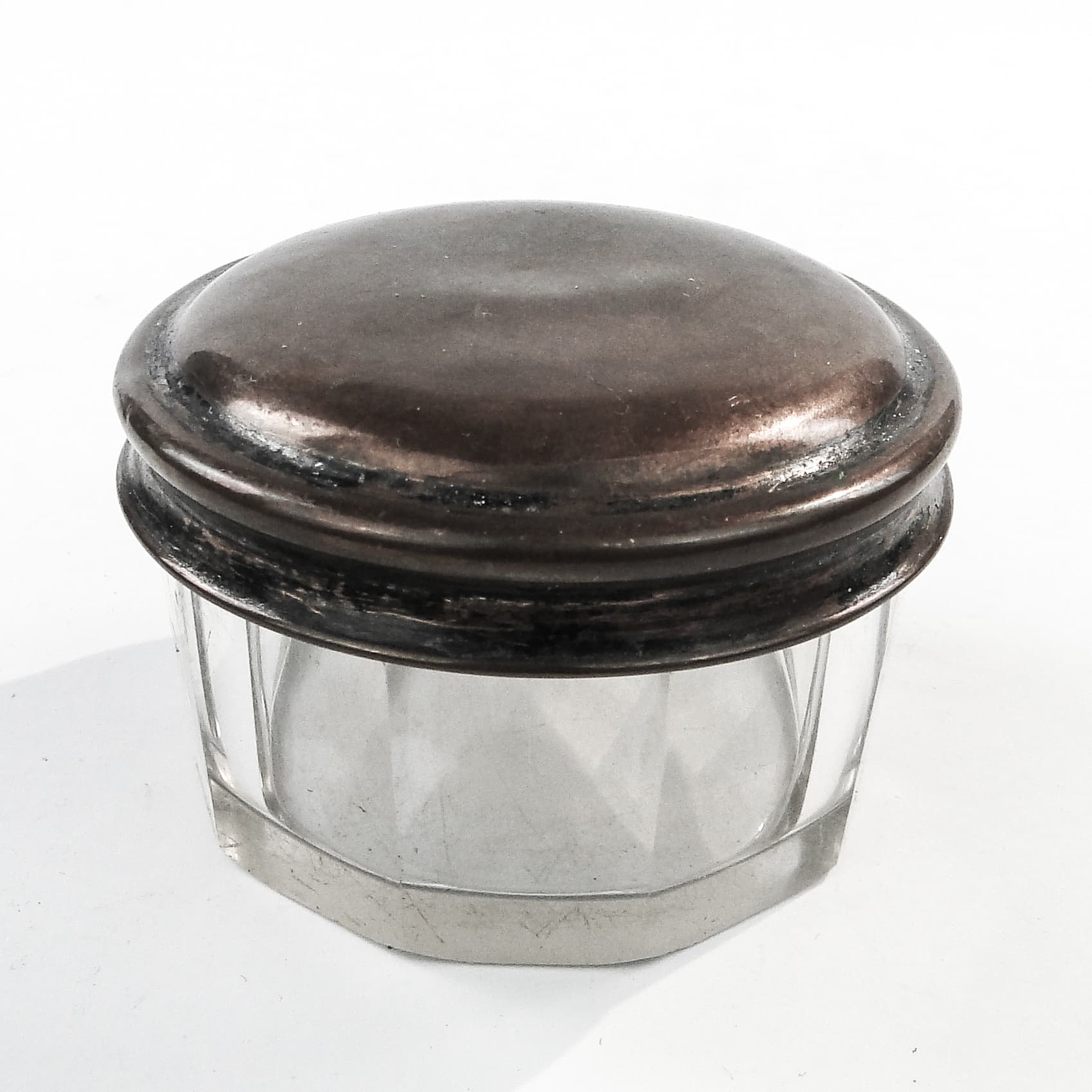 Art Deco pill box, crystal, silver-plated copper, Poland, 1930s. - 103613