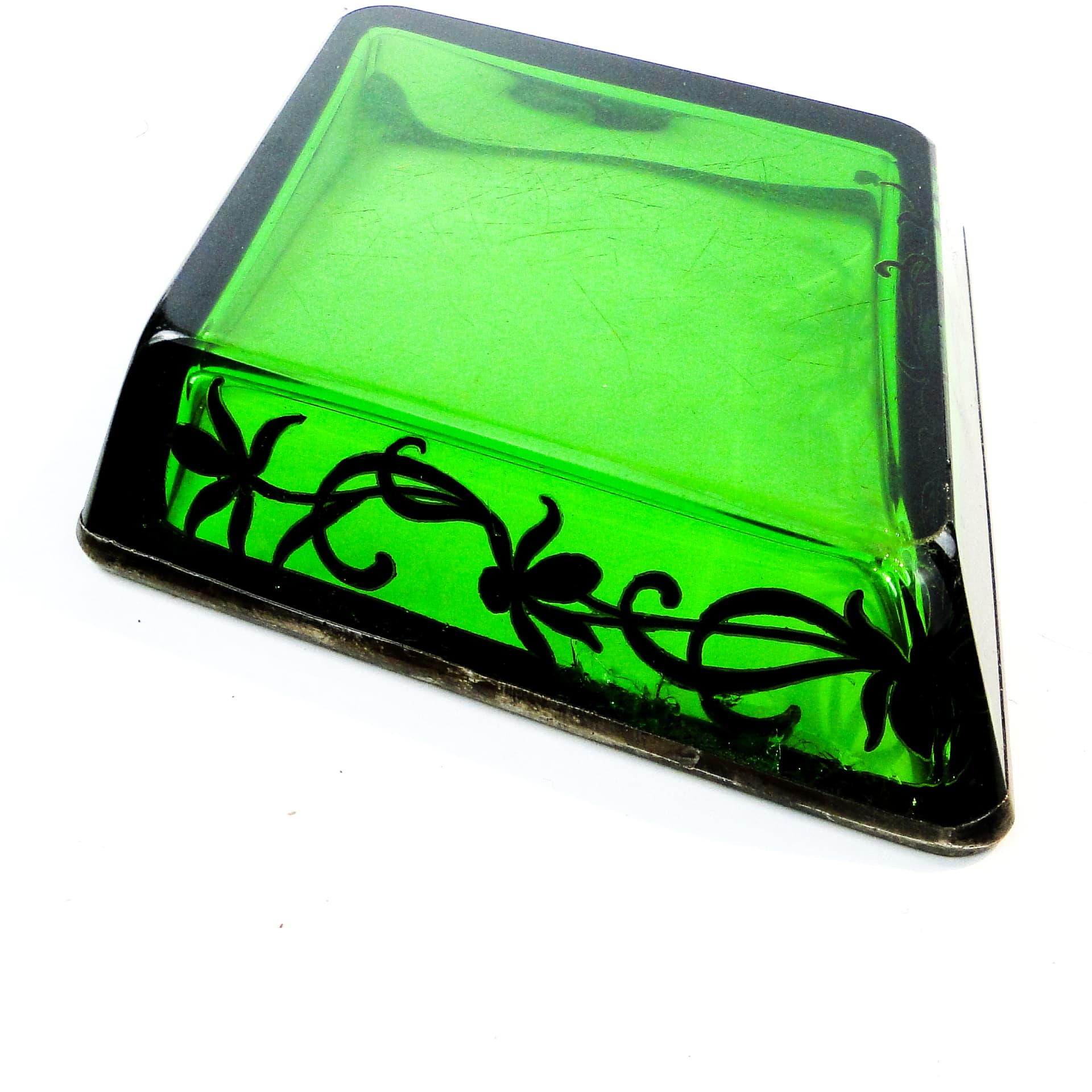 Art Deco organizer, green glass, silver-plated brass, Poland, 1930s. - 103626
