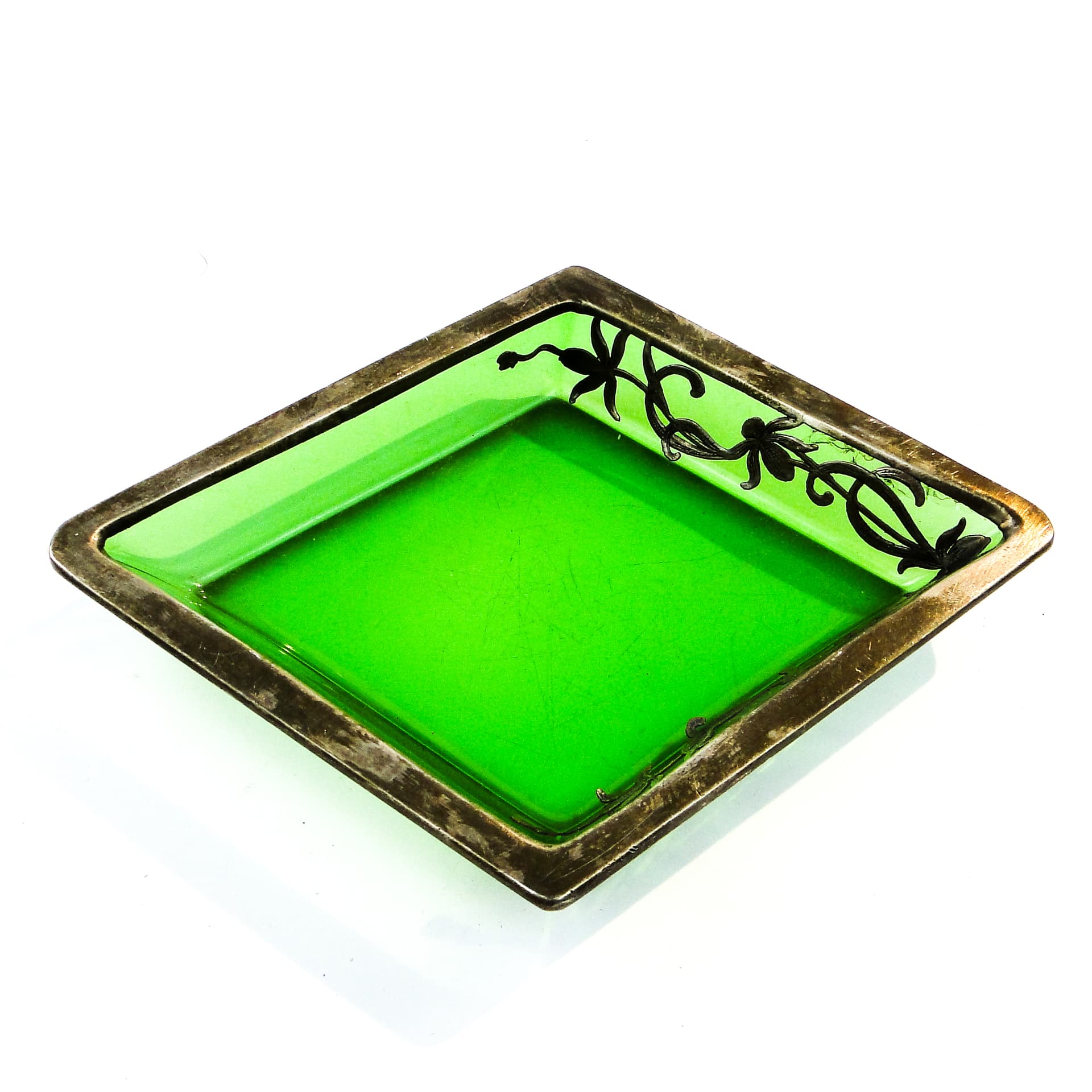 Art Deco organizer, green glass, silver-plated brass, Poland, 1930s. - 103633