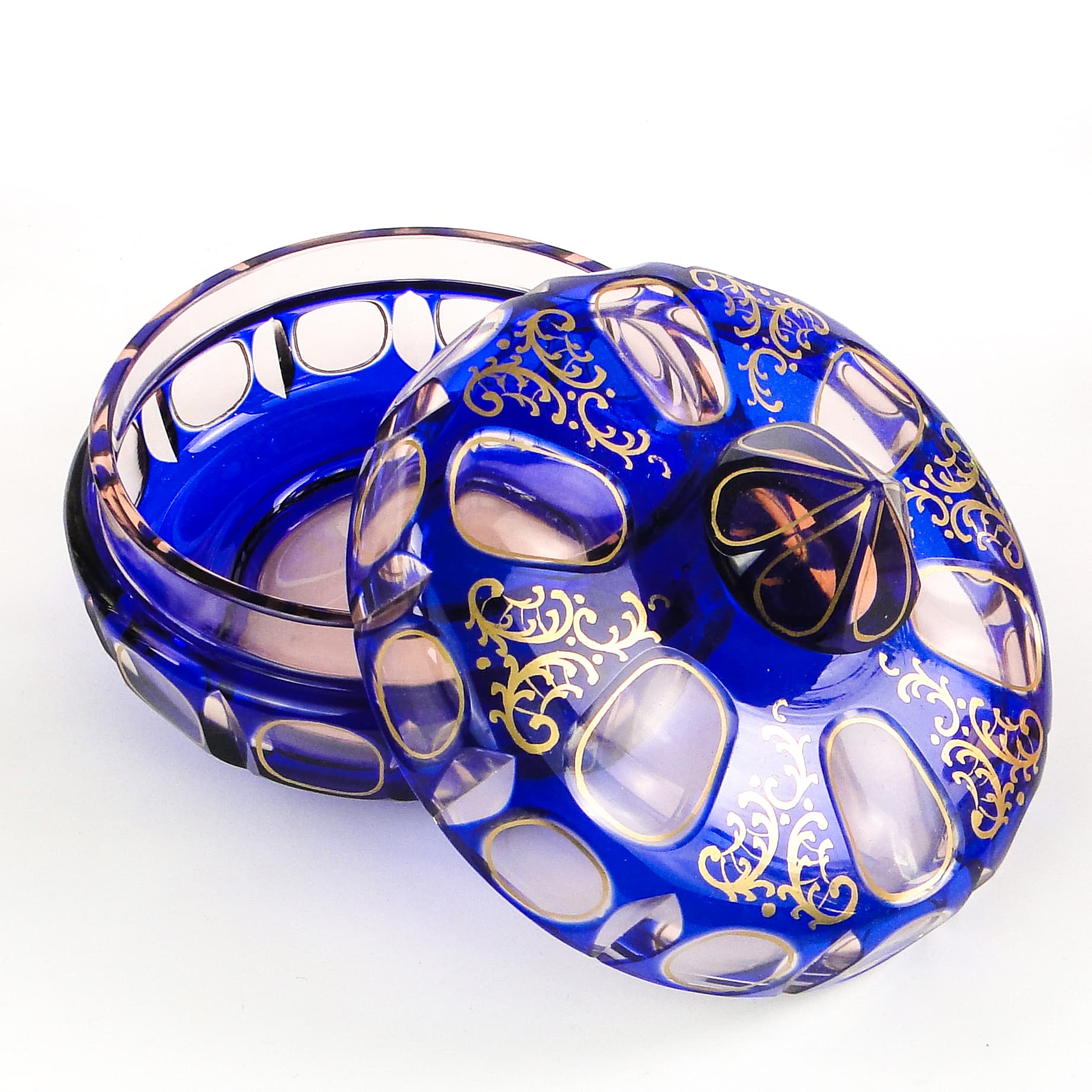 Bomboniera biedermeier, szkło kobaltowe, Egermann, Niemcy, lata 30. - 103705