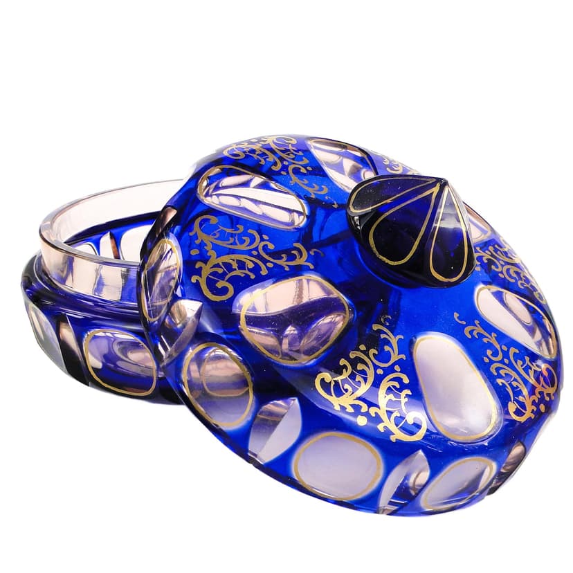 Bomboniera biedermeier, szkło kobaltowe, Egermann, Niemcy, lata 30.