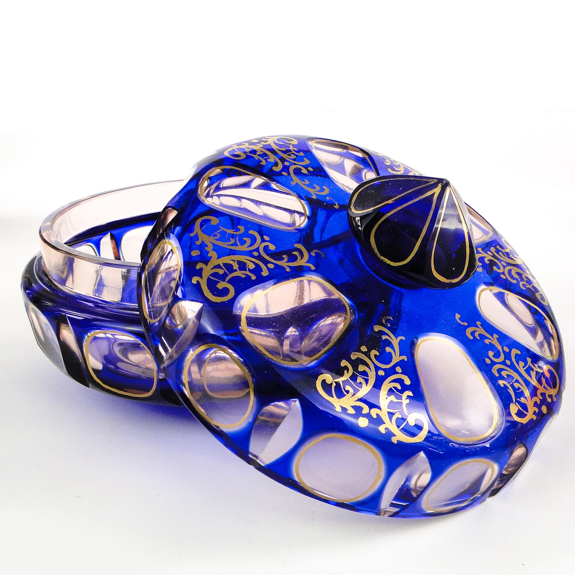 Bomboniera biedermeier, szkło kobaltowe, Egermann, Niemcy, lata 30. - 103706