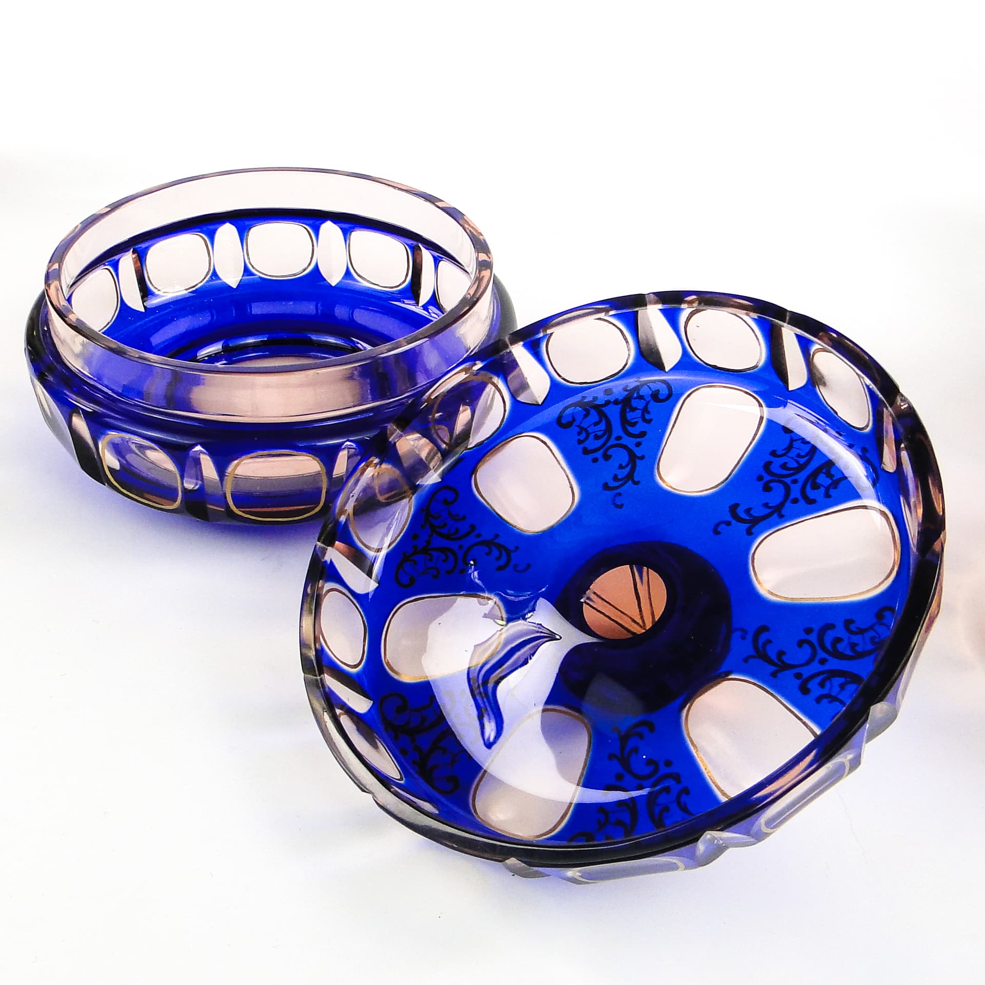 Bomboniera biedermeier, szkło kobaltowe, Egermann, Niemcy, lata 30. - 103708