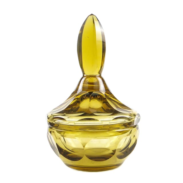 Art Deco bonbonniere, lemon crystal, Moser, Czechoslovakia, 1930s. - DIMENSION