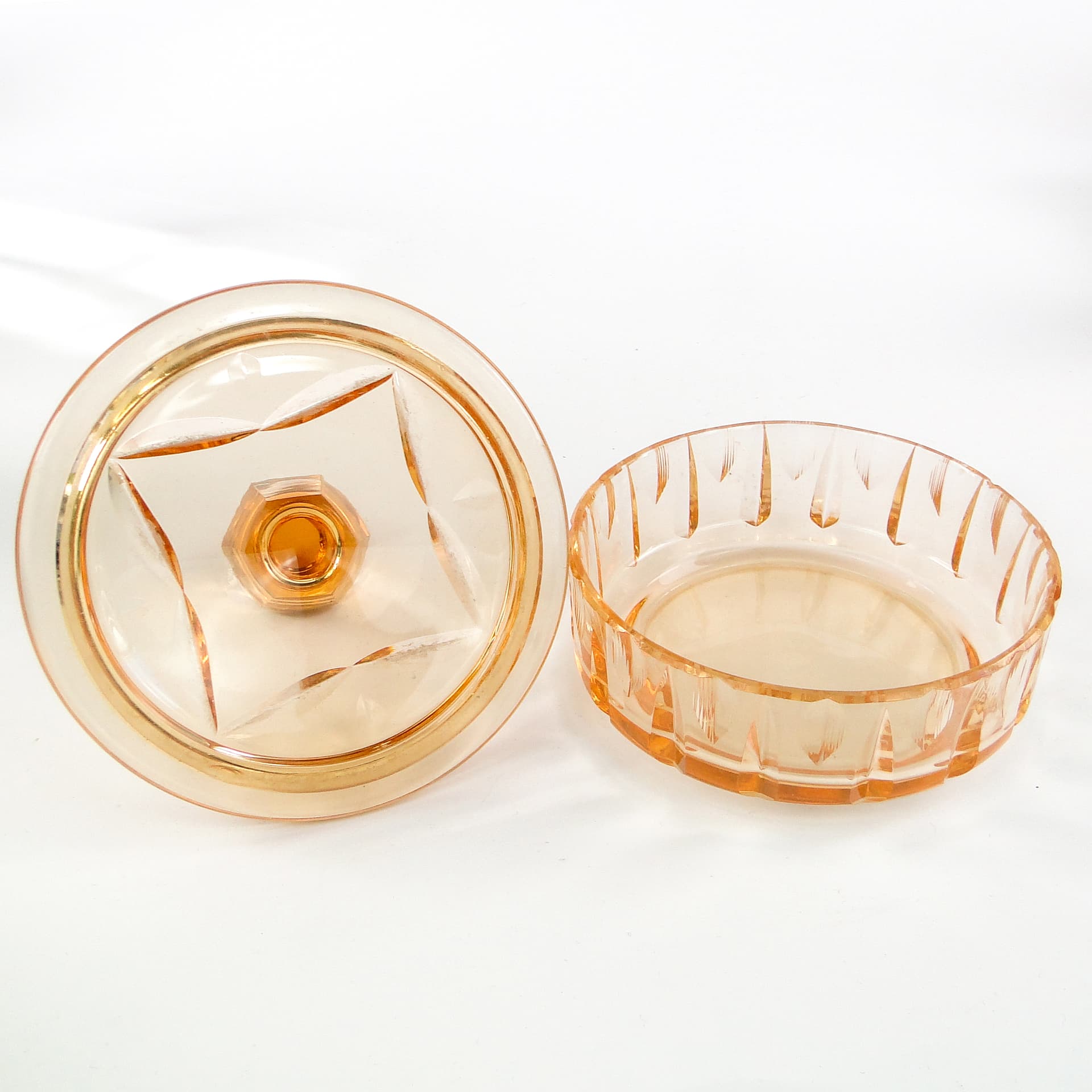 Art Deco bonbonniere, orange glass, Poland, 1930s. - 103759