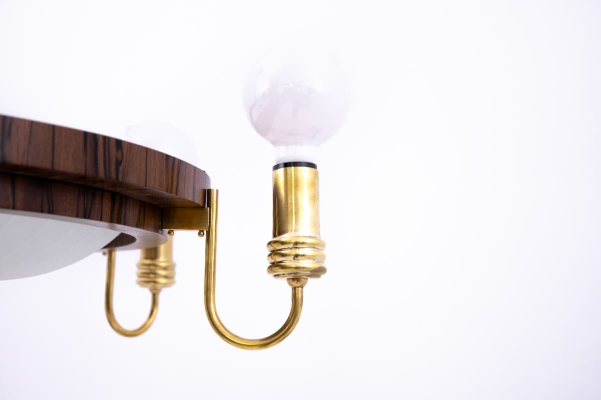 Orzechowy żyrandol, styl art deco, Polska, lata 50. - 58525