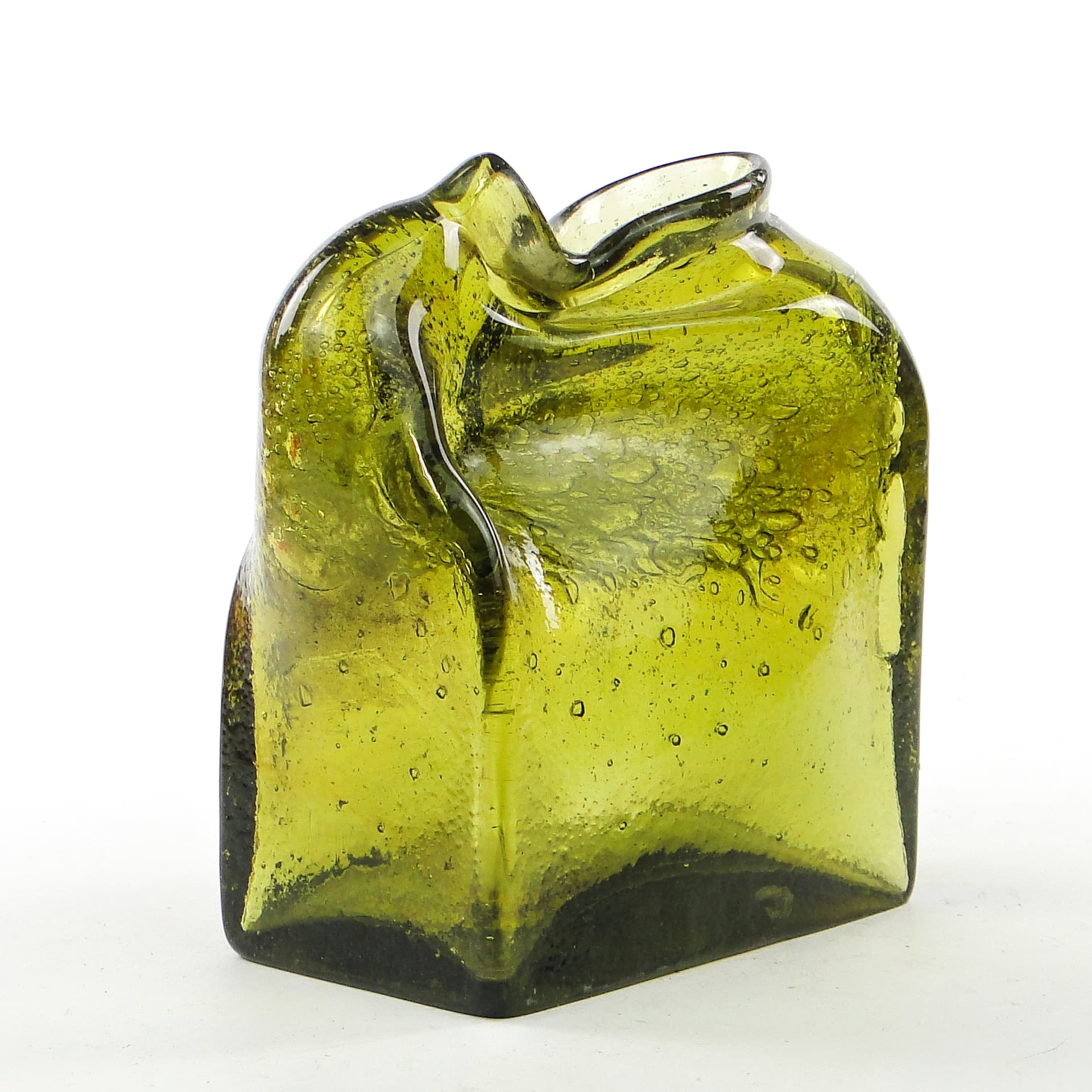 Forma szklana mid-century modern, oliwkowe szkło, proj. M. Veltuzen-Nagrabecka, Polska, lata 70. - 104008