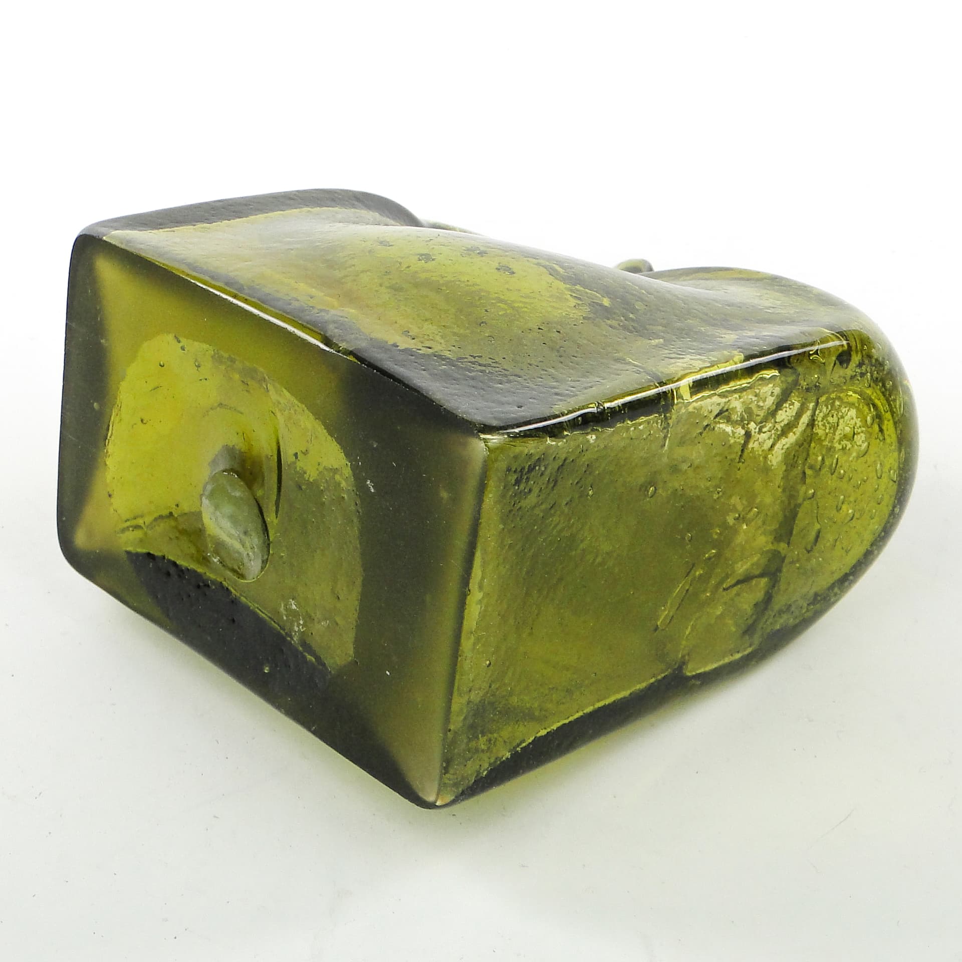 Forma szklana mid-century modern, oliwkowe szkło, proj. M. Veltuzen-Nagrabecka, Polska, lata 70. - 104010