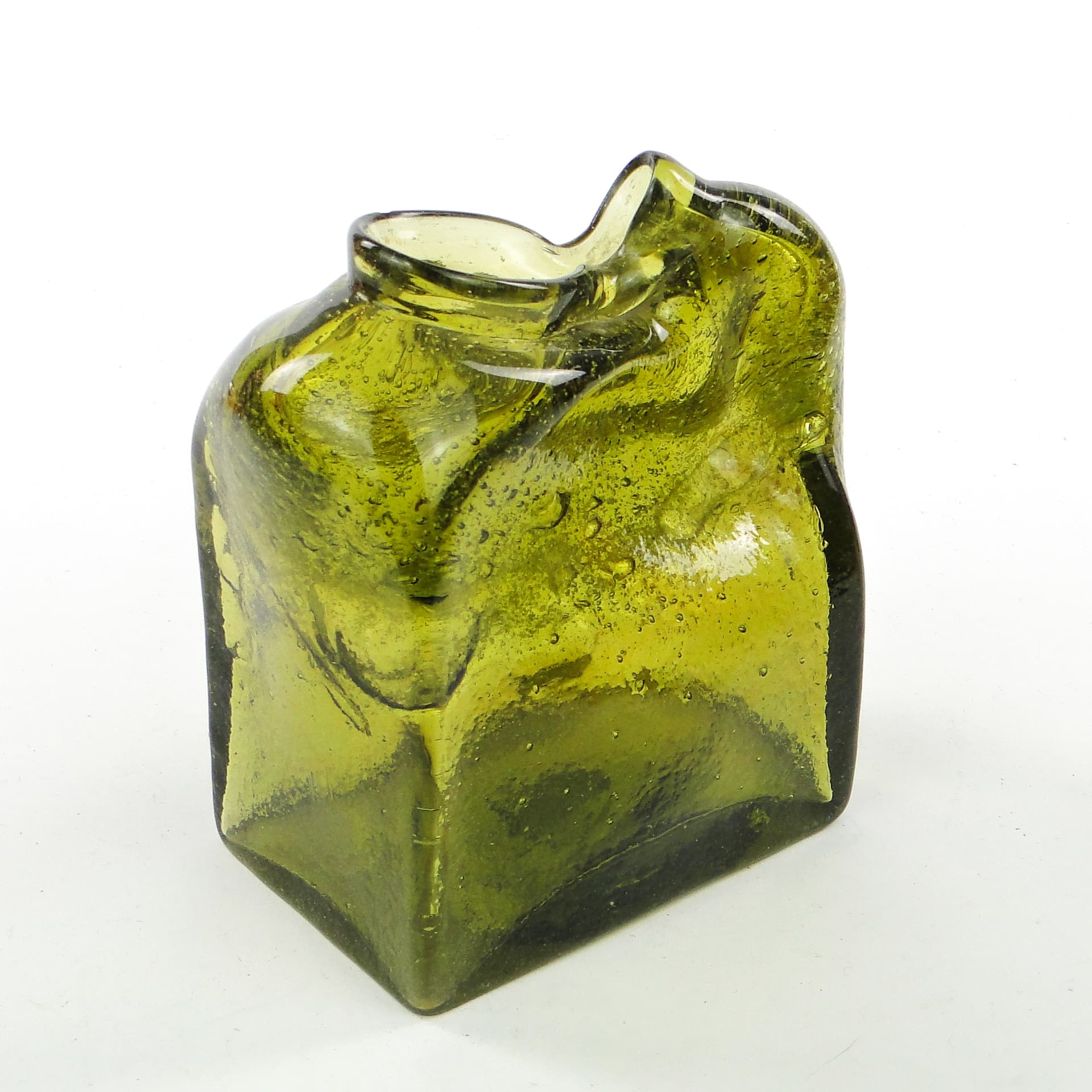 Forma szklana mid-century modern, oliwkowe szkło, proj. M. Veltuzen-Nagrabecka, Polska, lata 70. - 104013