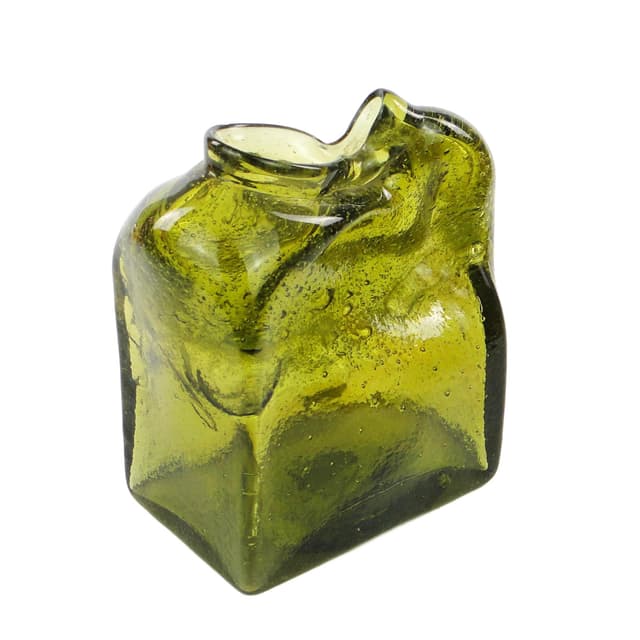 Forma szklana mid-century modern, oliwkowe szkło, proj. M. Veltuzen-Nagrabecka, Polska, lata 70. - WYMIARY