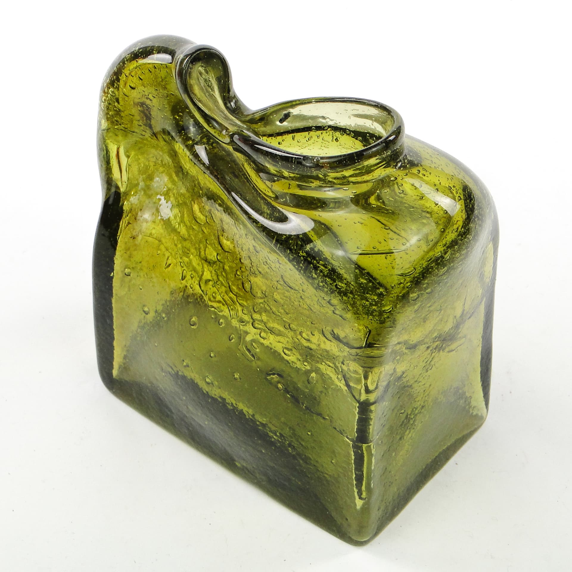 Forma szklana mid-century modern, oliwkowe szkło, proj. M. Veltuzen-Nagrabecka, Polska, lata 70. - 104005