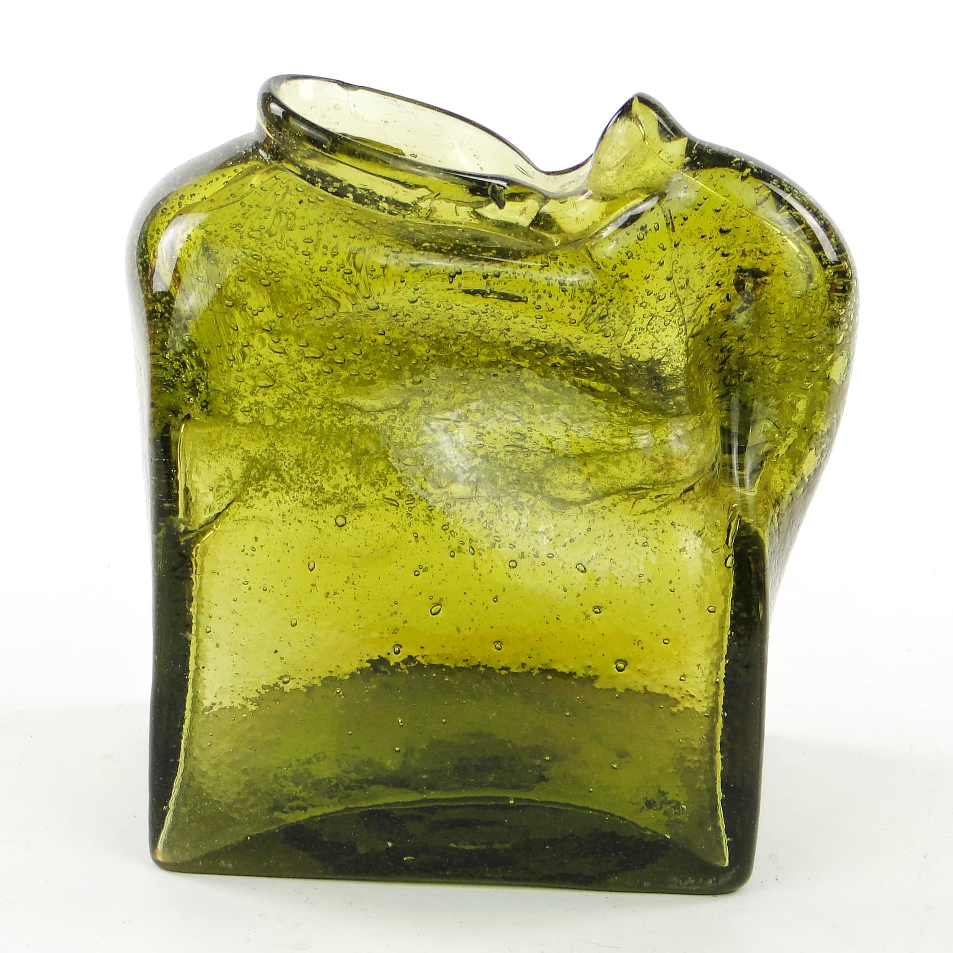 Forma szklana mid-century modern, oliwkowe szkło, proj. M. Veltuzen-Nagrabecka, Polska, lata 70. - 104004