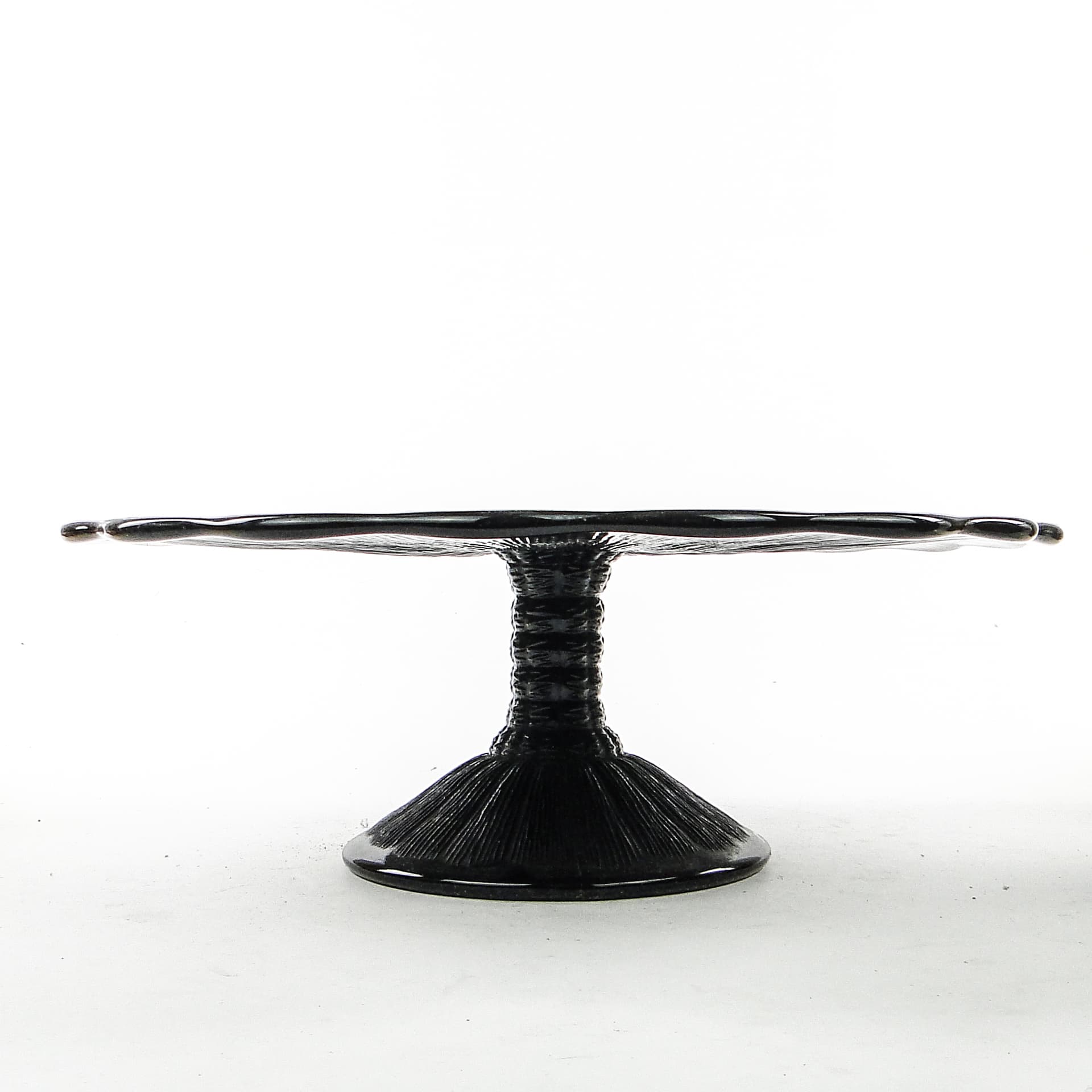 Mid-century modern cake stand, black glass, Ząbkowice, Poland, 1970s. - 104385