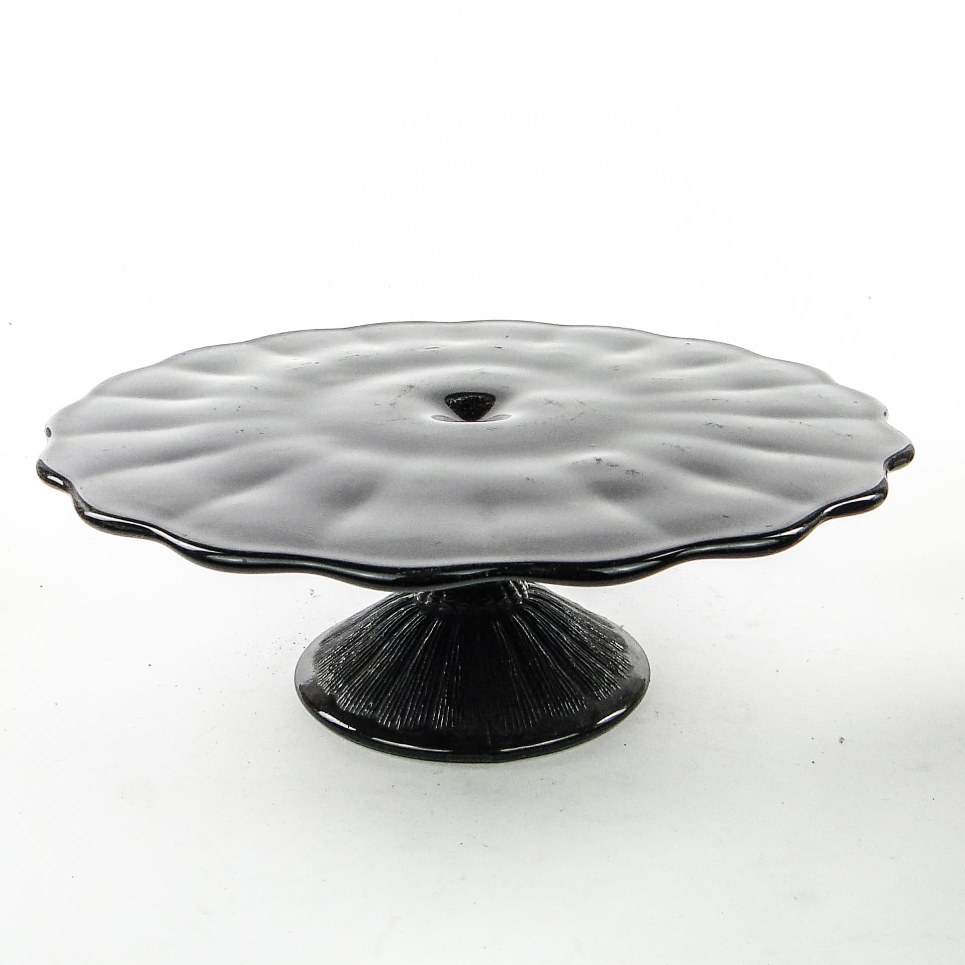 Mid-century modern cake stand, black glass, Ząbkowice, Poland, 1970s. - 104387