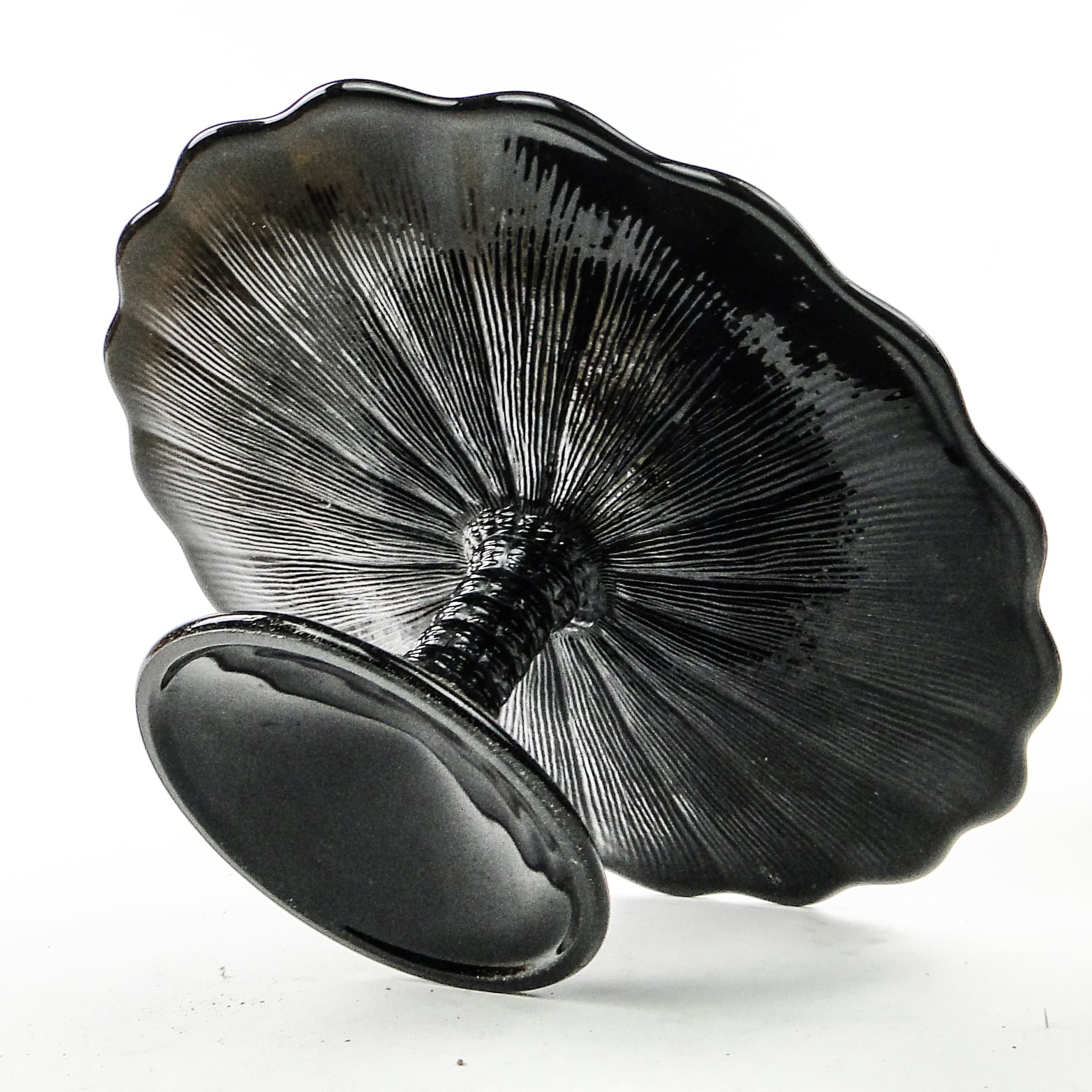 Mid-century modern cake stand, black glass, Ząbkowice, Poland, 1970s. - 104390