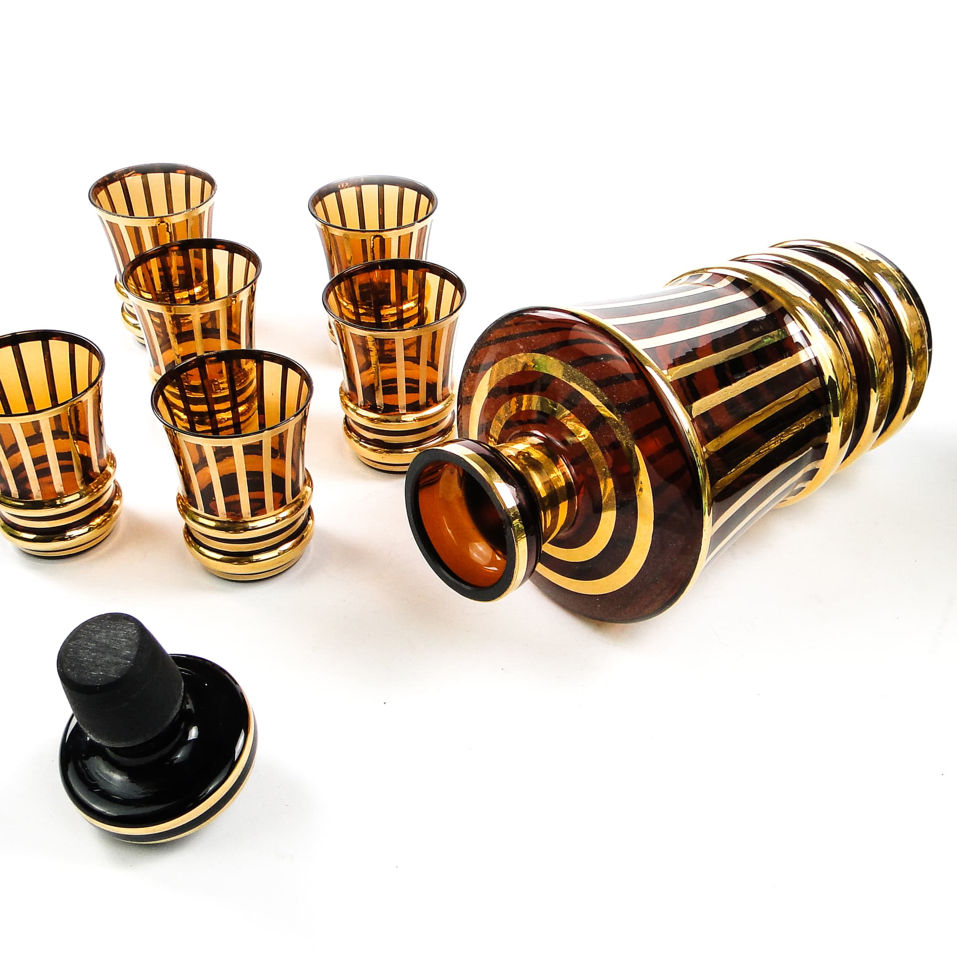 Komplet do likierów mid-century modern, szkło, Kamenický Šenov, Czechosłowacja, lata 50. - 104565