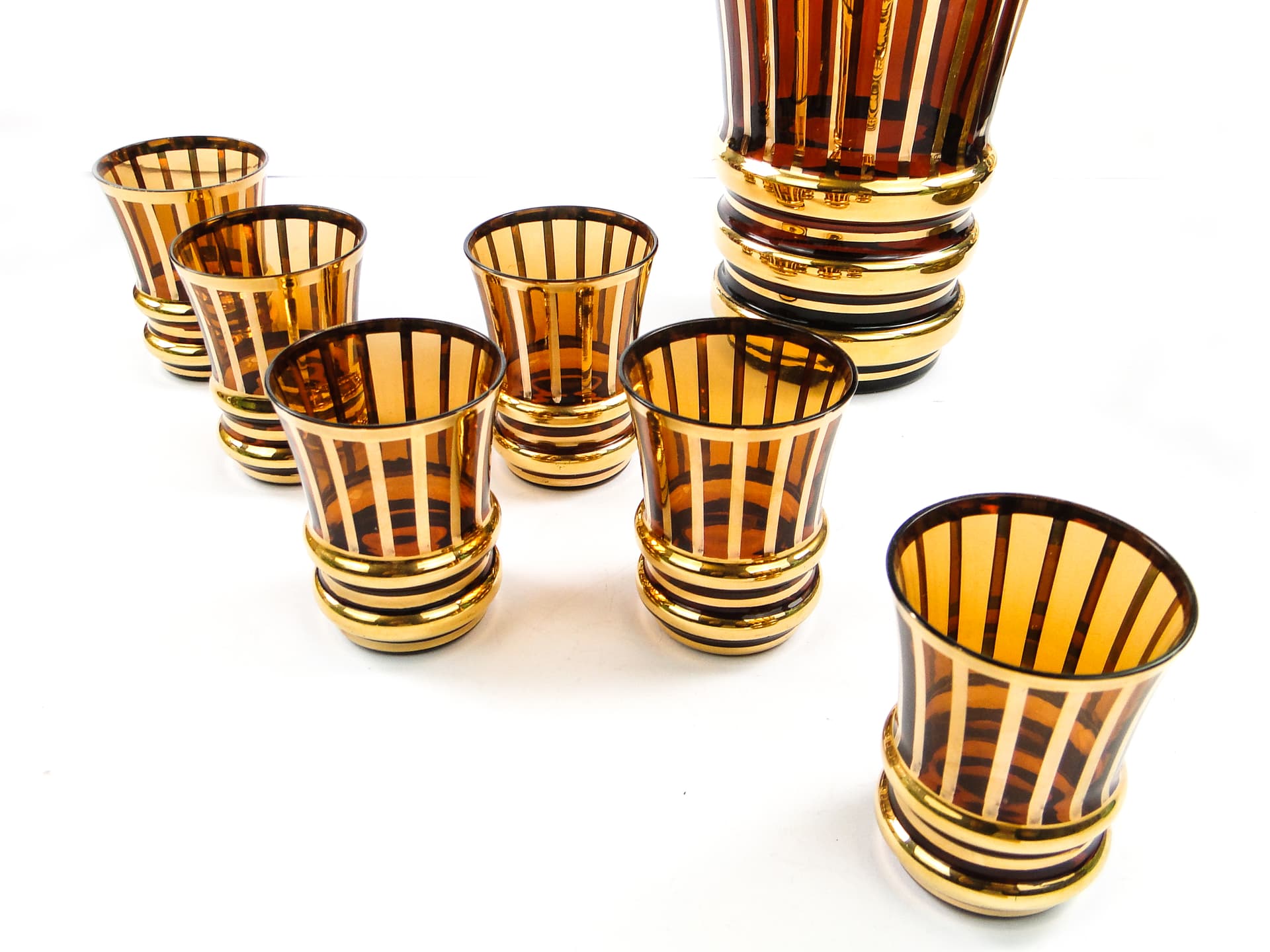 Komplet do likierów mid-century modern, szkło, Kamenický Šenov, Czechosłowacja, lata 50. - 104567