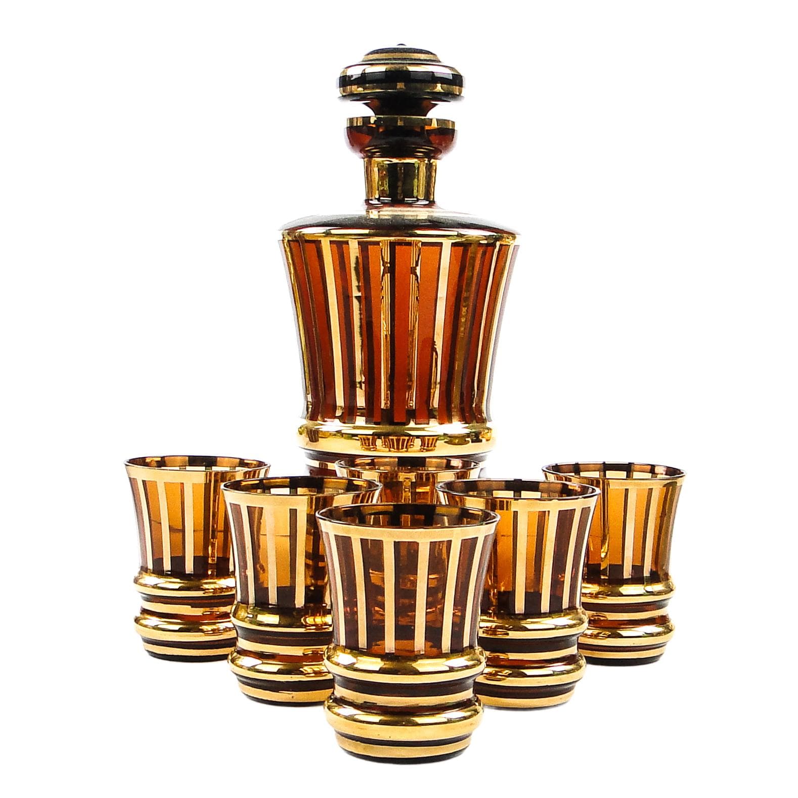 Komplet do likierów mid-century modern, szkło, Kamenický Šenov, Czechosłowacja, lata 50.