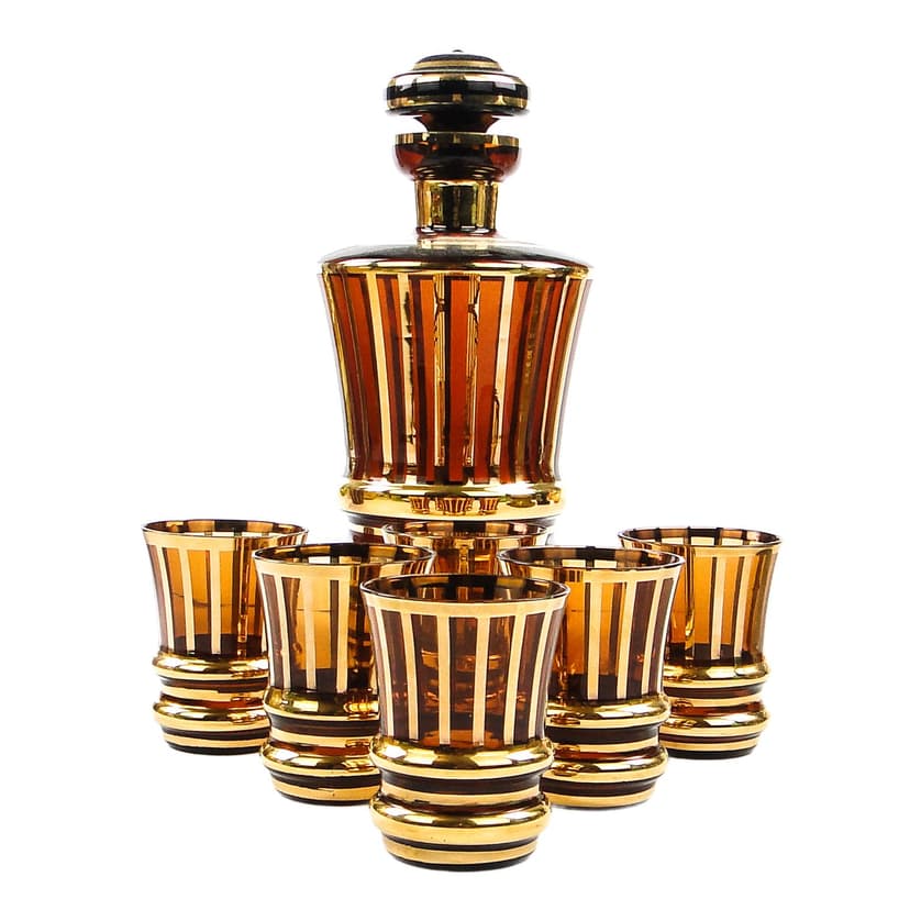 Komplet do likierów mid-century modern, szkło, Kamenický Šenov, Czechosłowacja, lata 50.