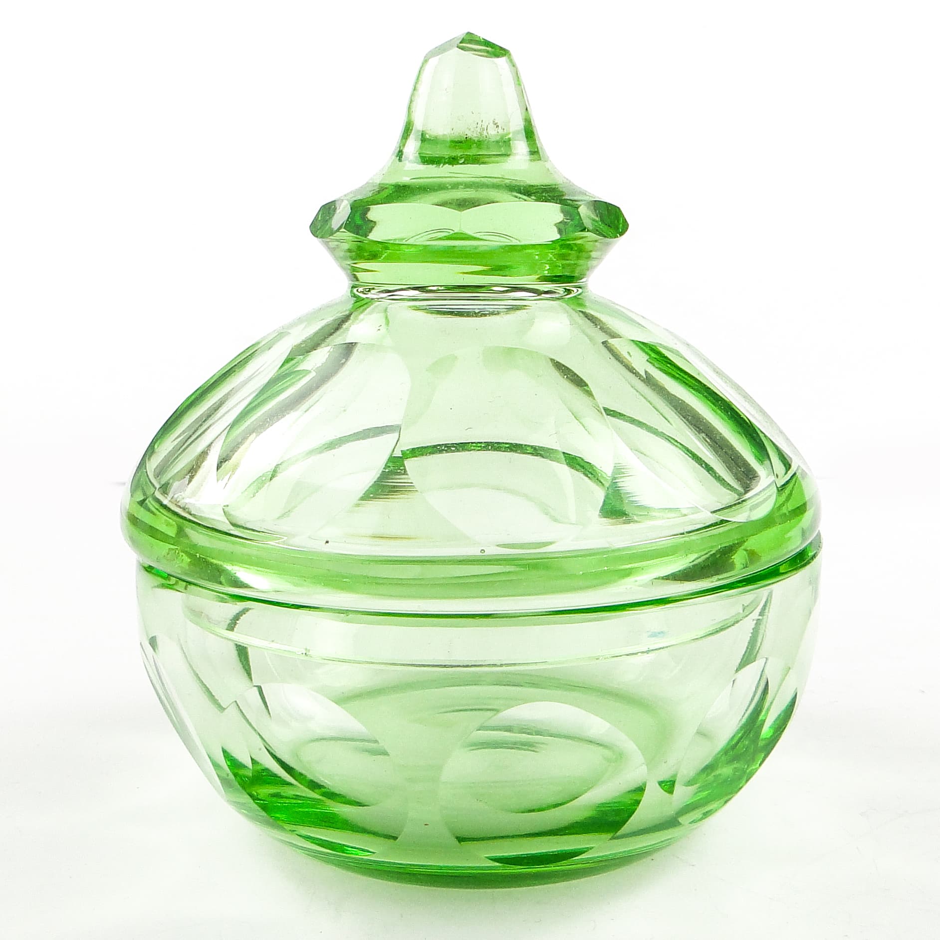 Art Deco candy dish, green crystal, Moser, Czechoslovakia, 1930s. - 104716