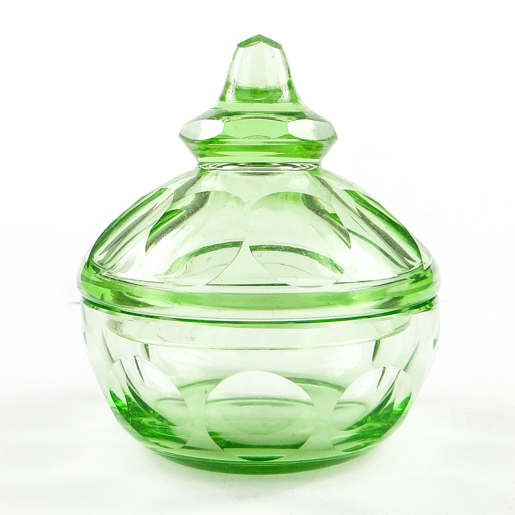 Art Deco candy dish, green crystal, Moser, Czechoslovakia, 1930s. - 104711