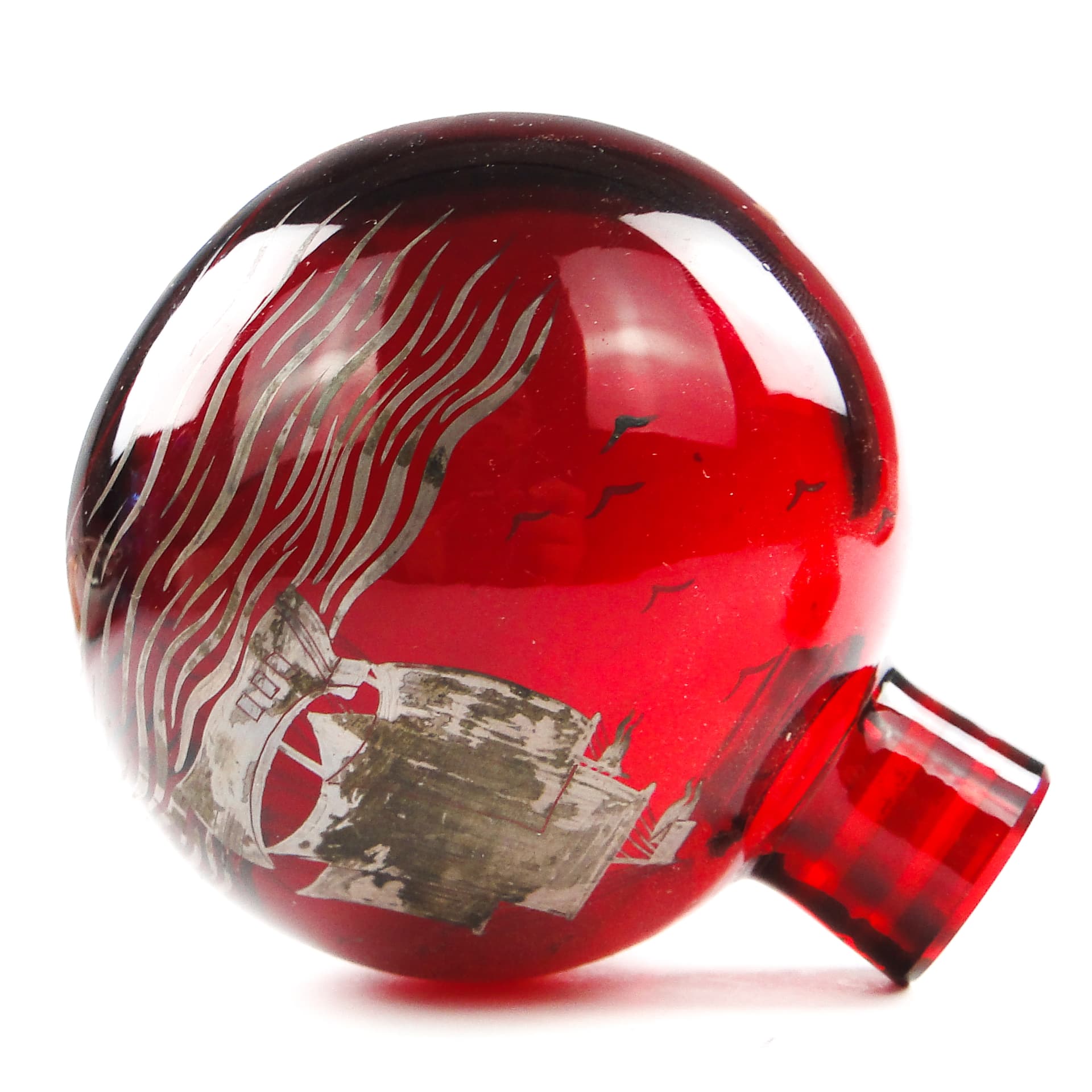 Karafka art déco, szkło czerwone, Huta Józefina, Polska, lata 30. - 105160