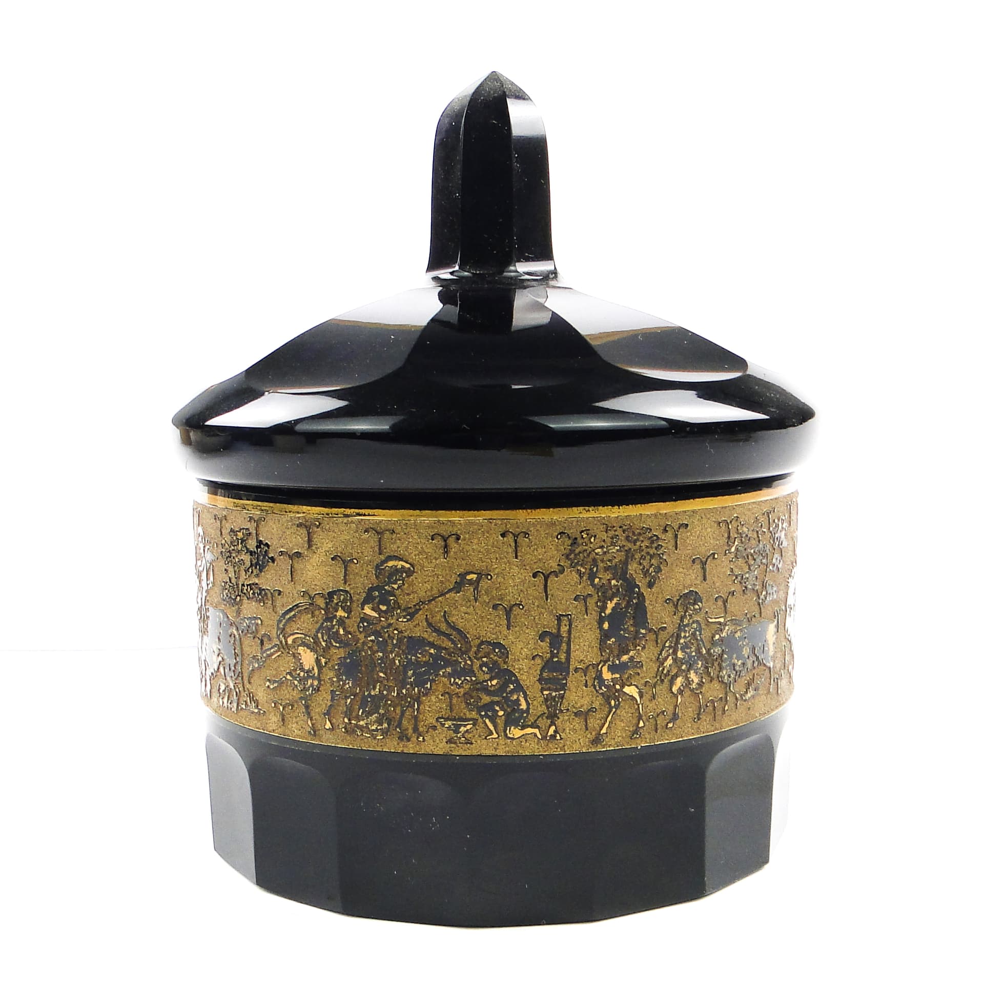 Bomboniera Art Deco, szkło czarne, oroplastyka, Czechosłowacja, lata 30. - 105198