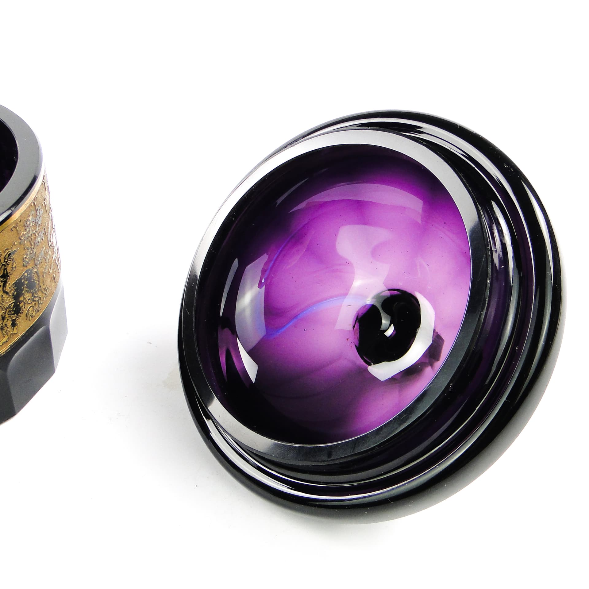 Bomboniera Art Deco, szkło czarne, oroplastyka, Czechosłowacja, lata 30. - 105204