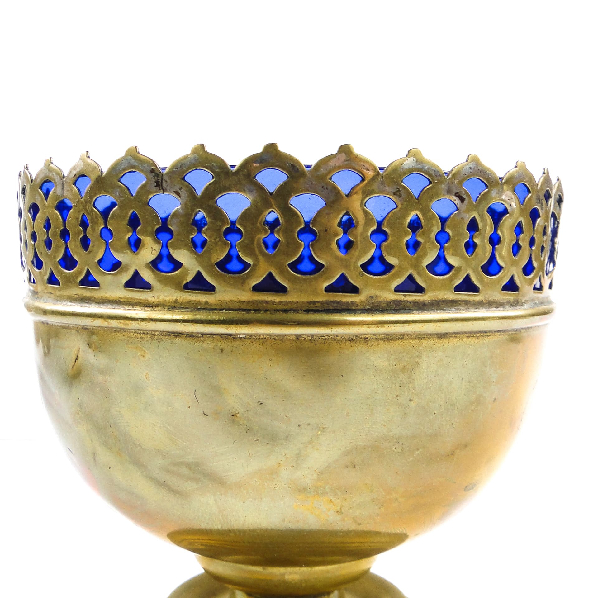 Art Nouveau sugar bowl, brass, cobalt glass, Sweden, early 20th c. - 105378