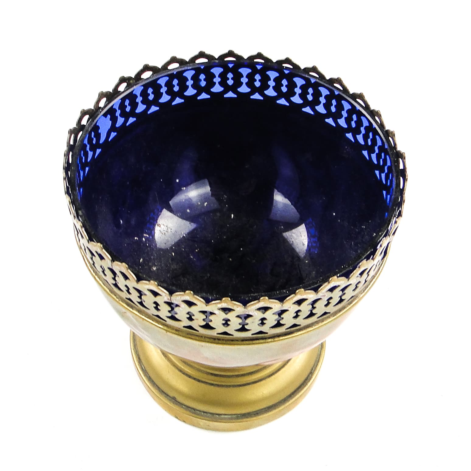 Art Nouveau sugar bowl, brass, cobalt glass, Sweden, early 20th c. - 105379
