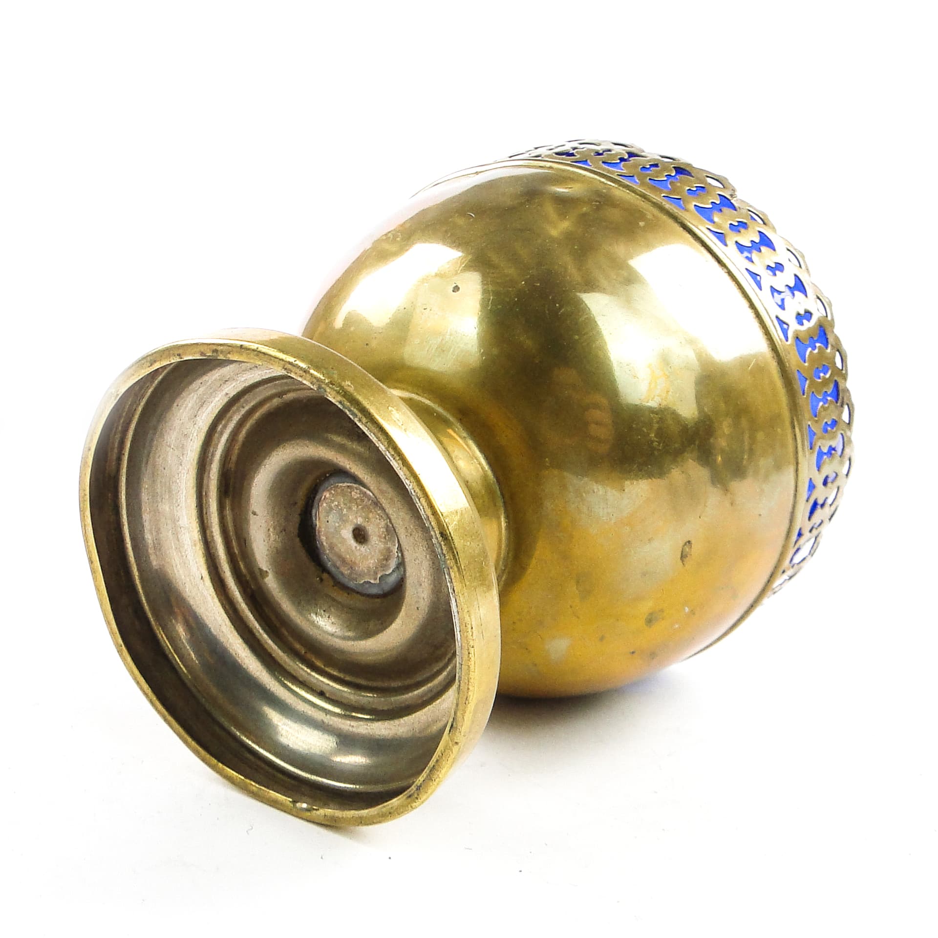 Art Nouveau sugar bowl, brass, cobalt glass, Sweden, early 20th c. - 105381